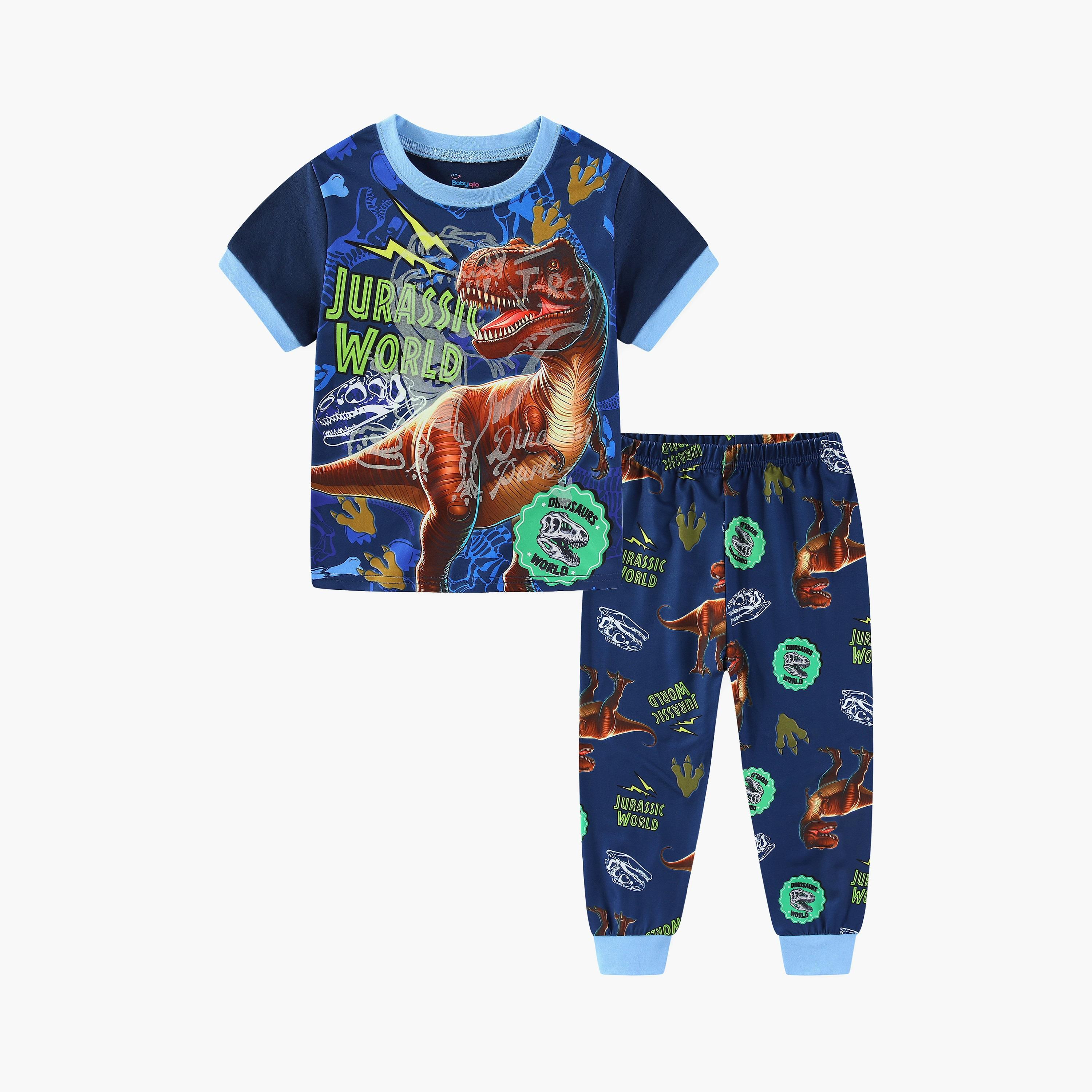 Babyqlo Jurassic T-Rex World Explorer Printed Glow-in-the-Dark T-Shirt with Joggers-boys-clothing-nightwear-image-3