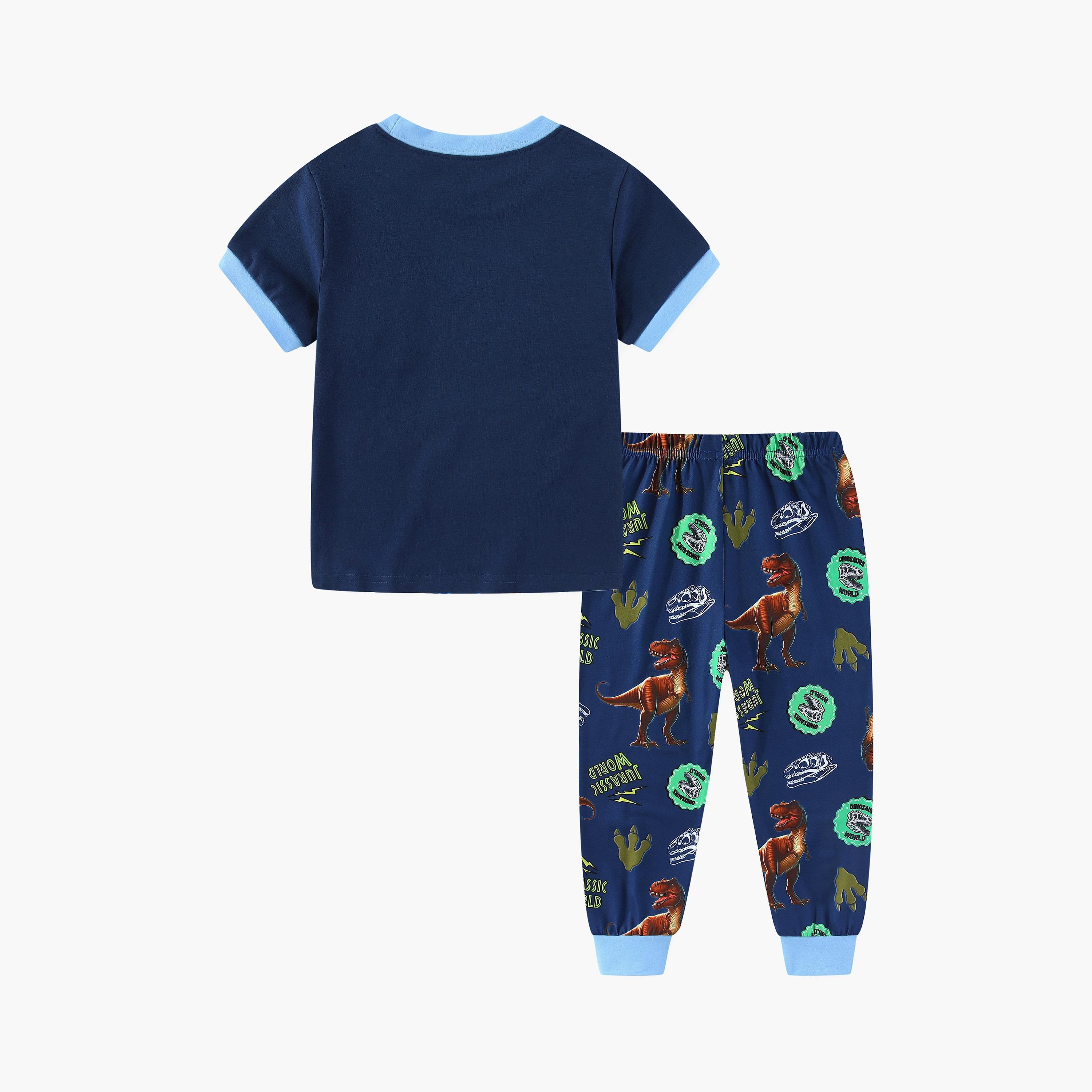 Babyqlo Jurassic T-Rex World Explorer Printed Glow-in-the-Dark T-Shirt with Joggers-boys-clothing-nightwear-image-4