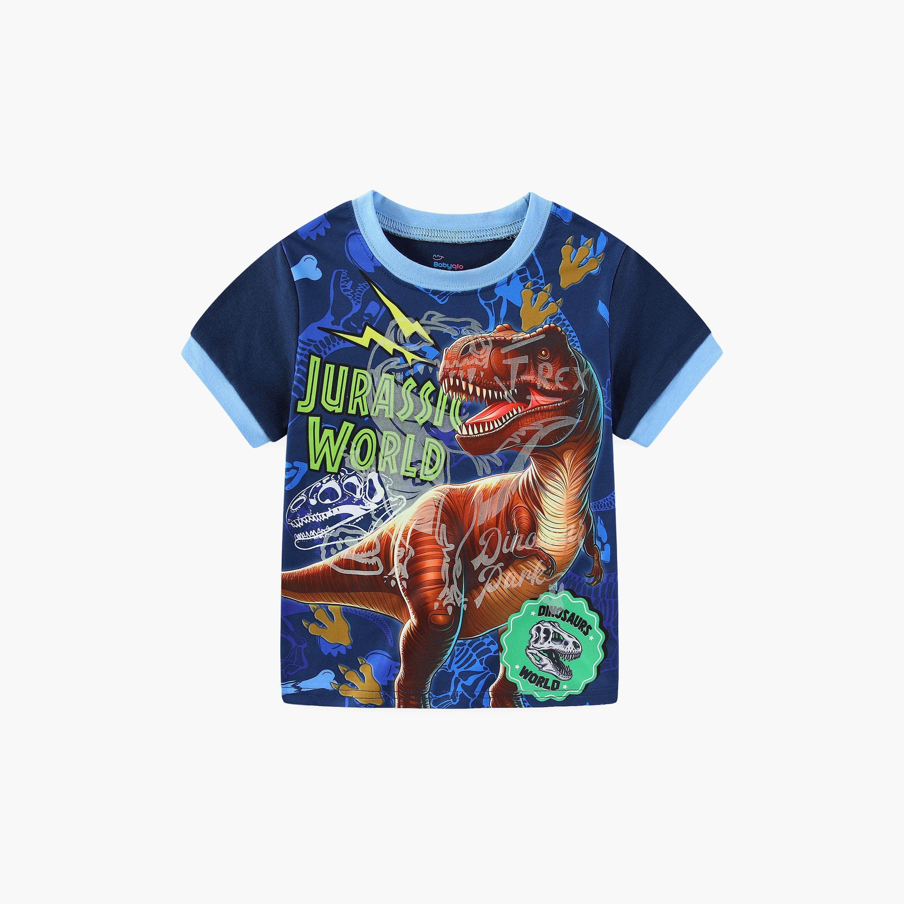 Babyqlo Jurassic T-Rex World Explorer Printed Glow-in-the-Dark T-Shirt with Joggers-boys-clothing-nightwear-image-6