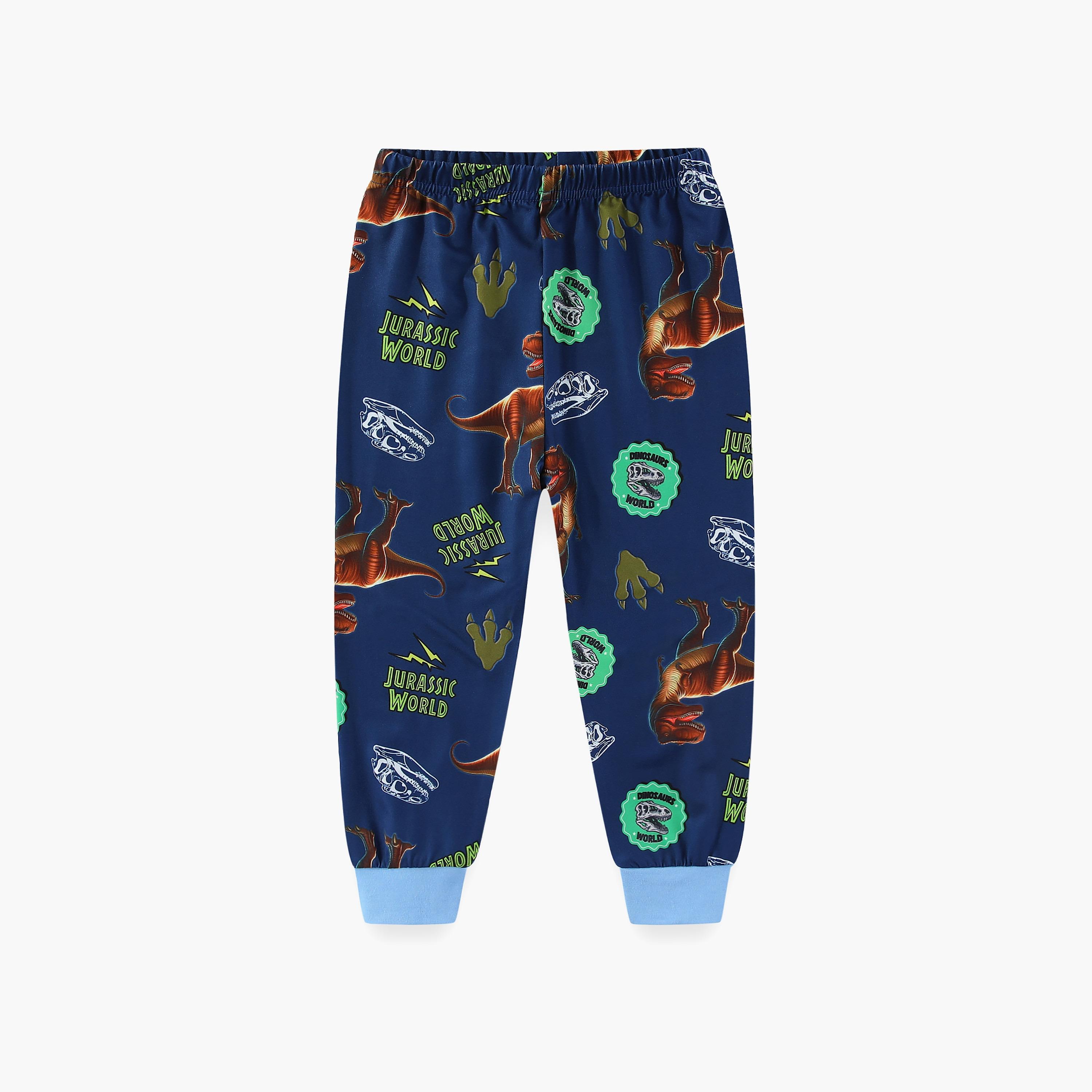 Babyqlo Jurassic T-Rex World Explorer Printed Glow-in-the-Dark T-Shirt with Joggers-boys-clothing-nightwear-image-7