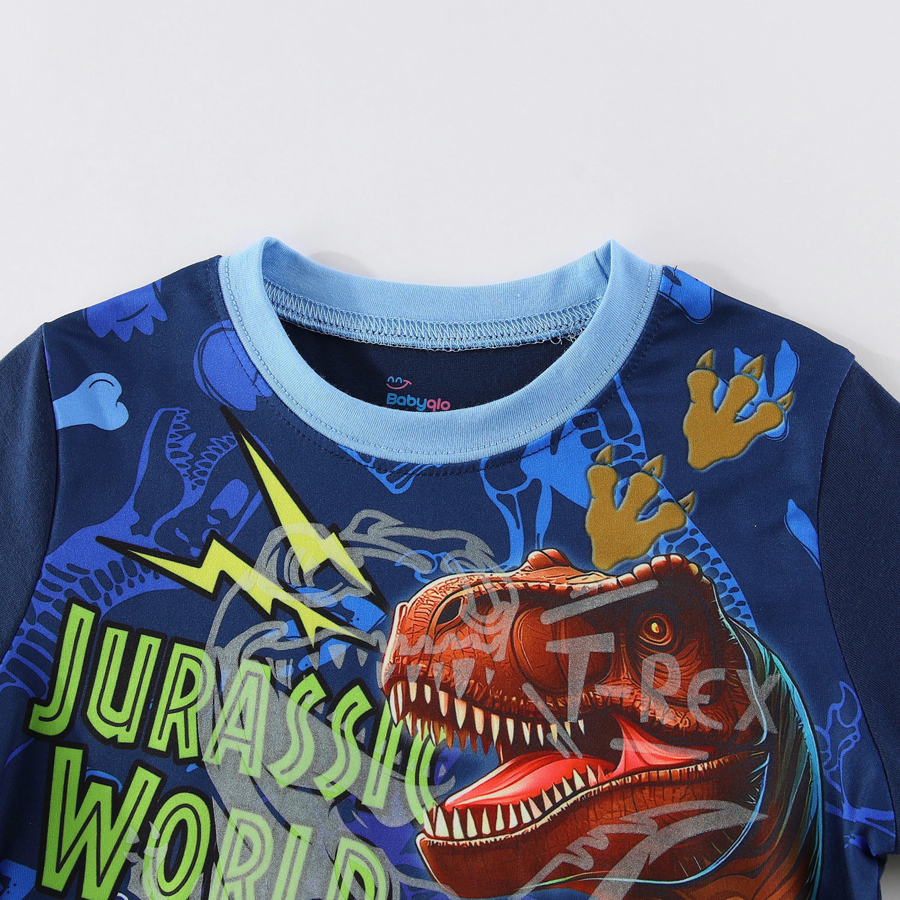 Babyqlo Jurassic T-Rex World Explorer Printed Glow-in-the-Dark T-Shirt with Joggers-boys-clothing-nightwear-image-8