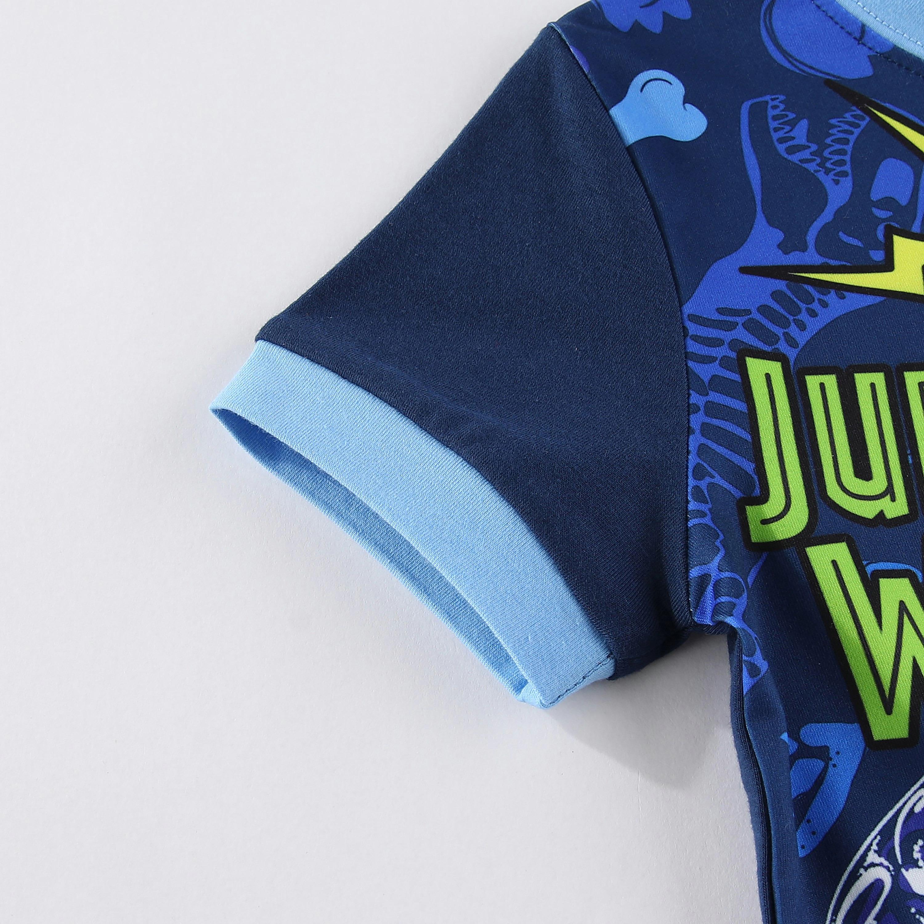 Babyqlo Jurassic T-Rex World Explorer Printed Glow-in-the-Dark T-Shirt with Joggers-boys-clothing-nightwear-image-9