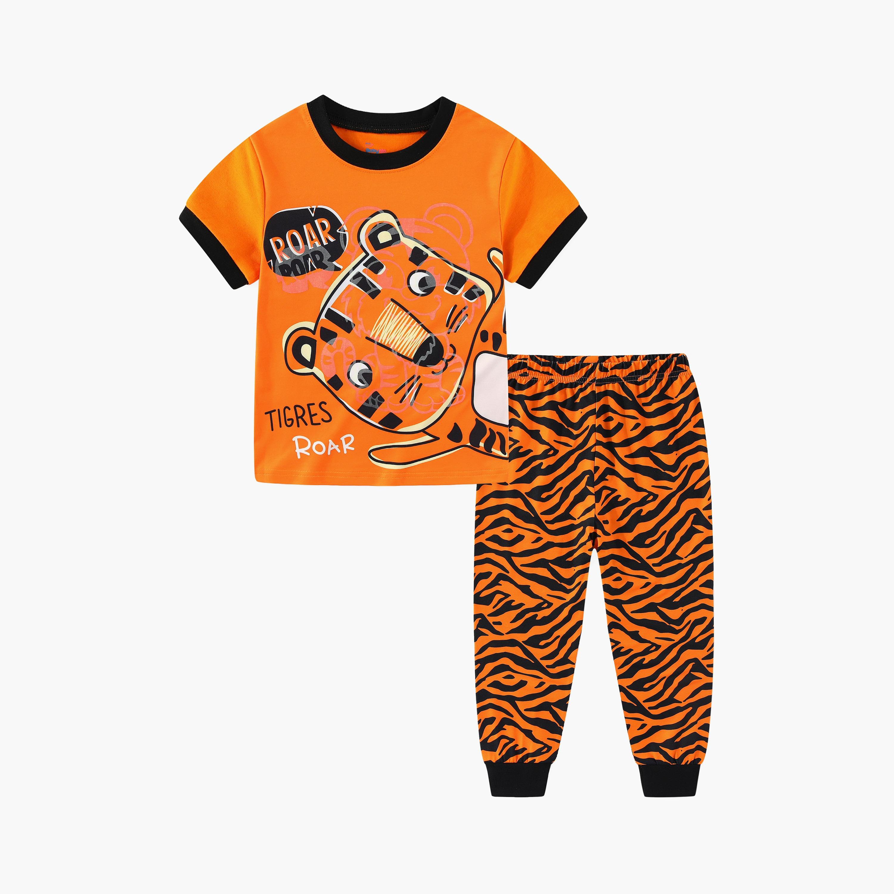 Babyqlo Roaring Tiger Jungle Adventure Printed Glow-in-the-Dark T-Shirt with Joggers-boys-clothing-nightwear-image-6