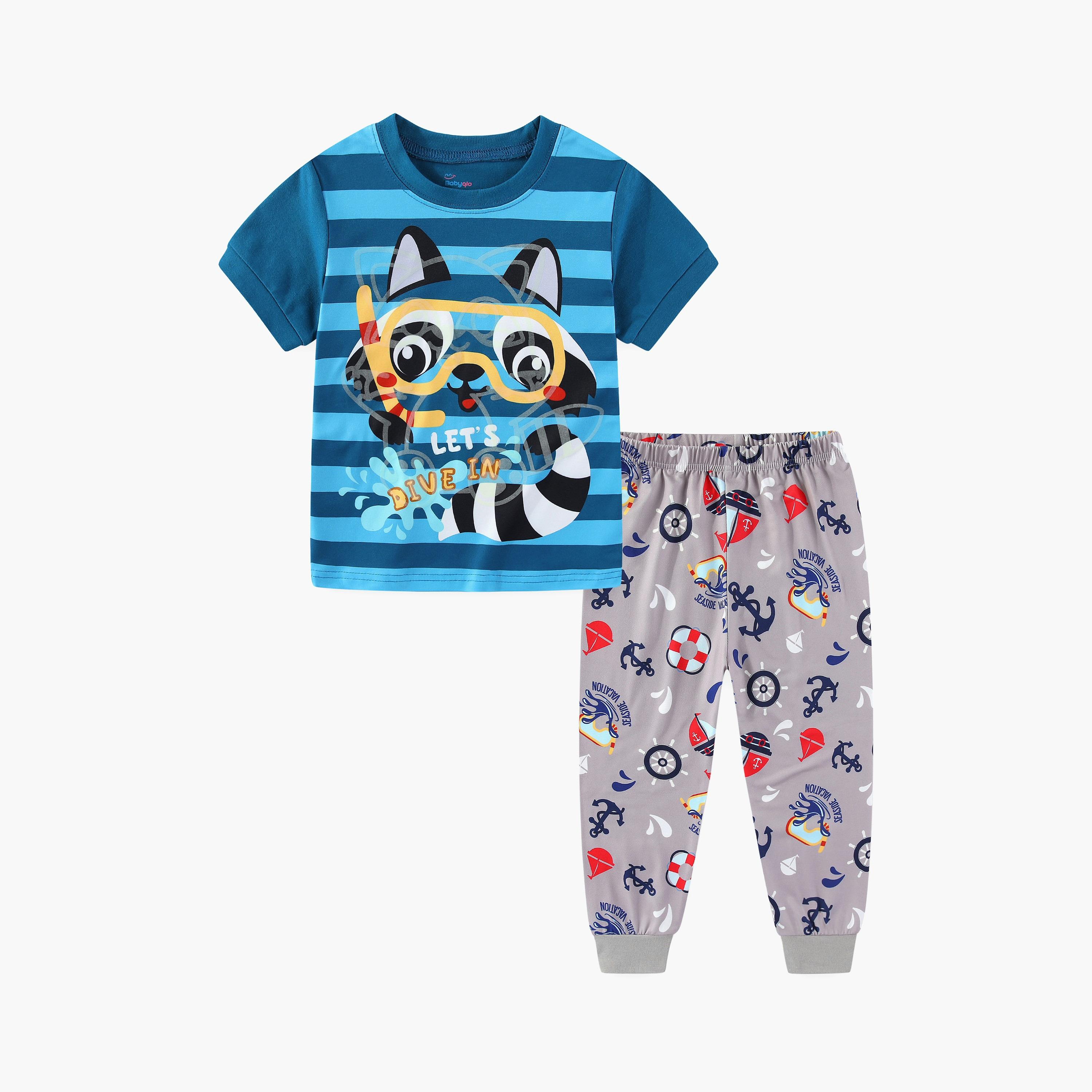 Babyqlo Snorkel Raccoon Ocean Dive Fun Printed Glow-in-the-Dark T-Shirt with Joggers-boys-clothing-nightwear-image-4