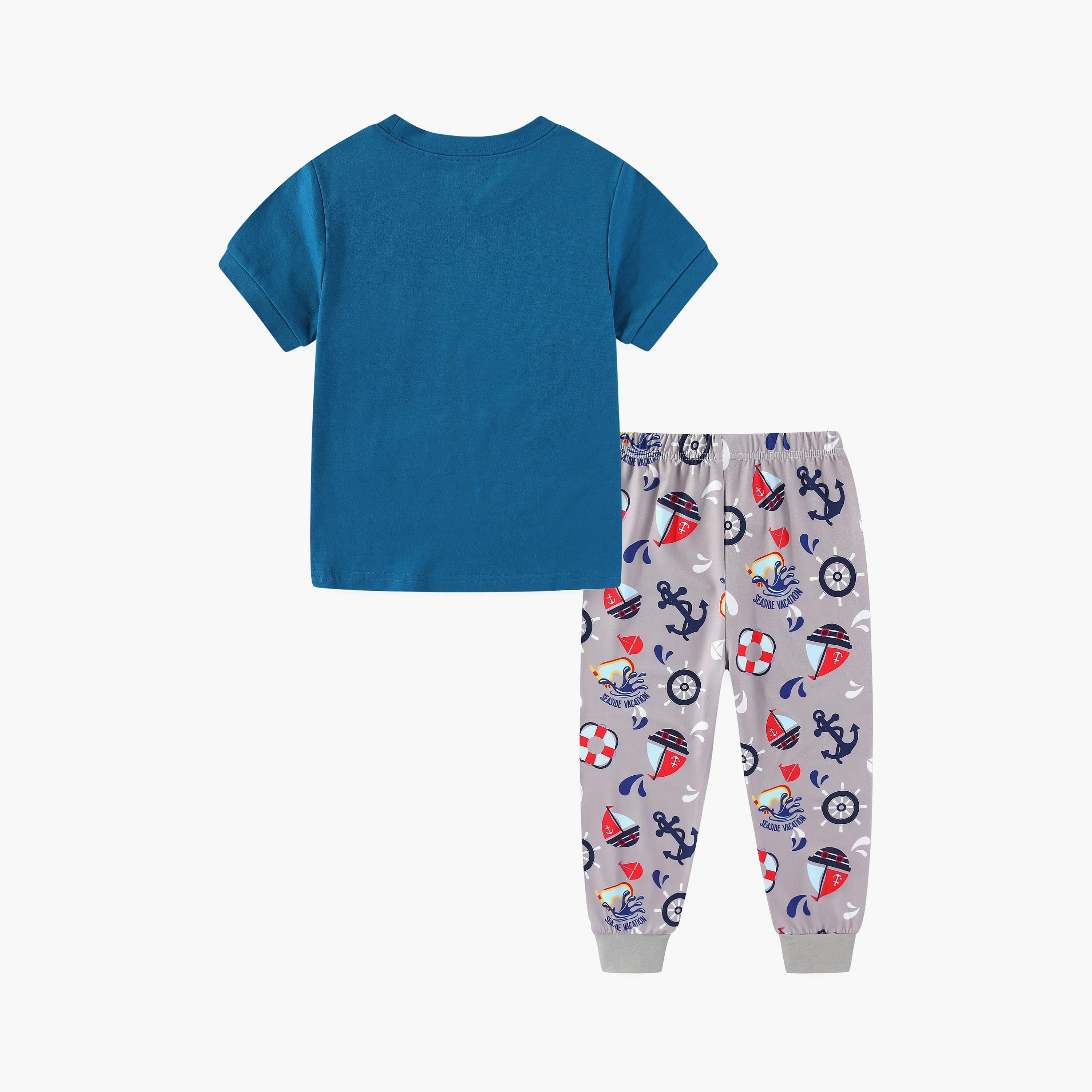 Babyqlo Snorkel Raccoon Ocean Dive Fun Printed Glow-in-the-Dark T-Shirt with Joggers-boys-clothing-nightwear-image-5