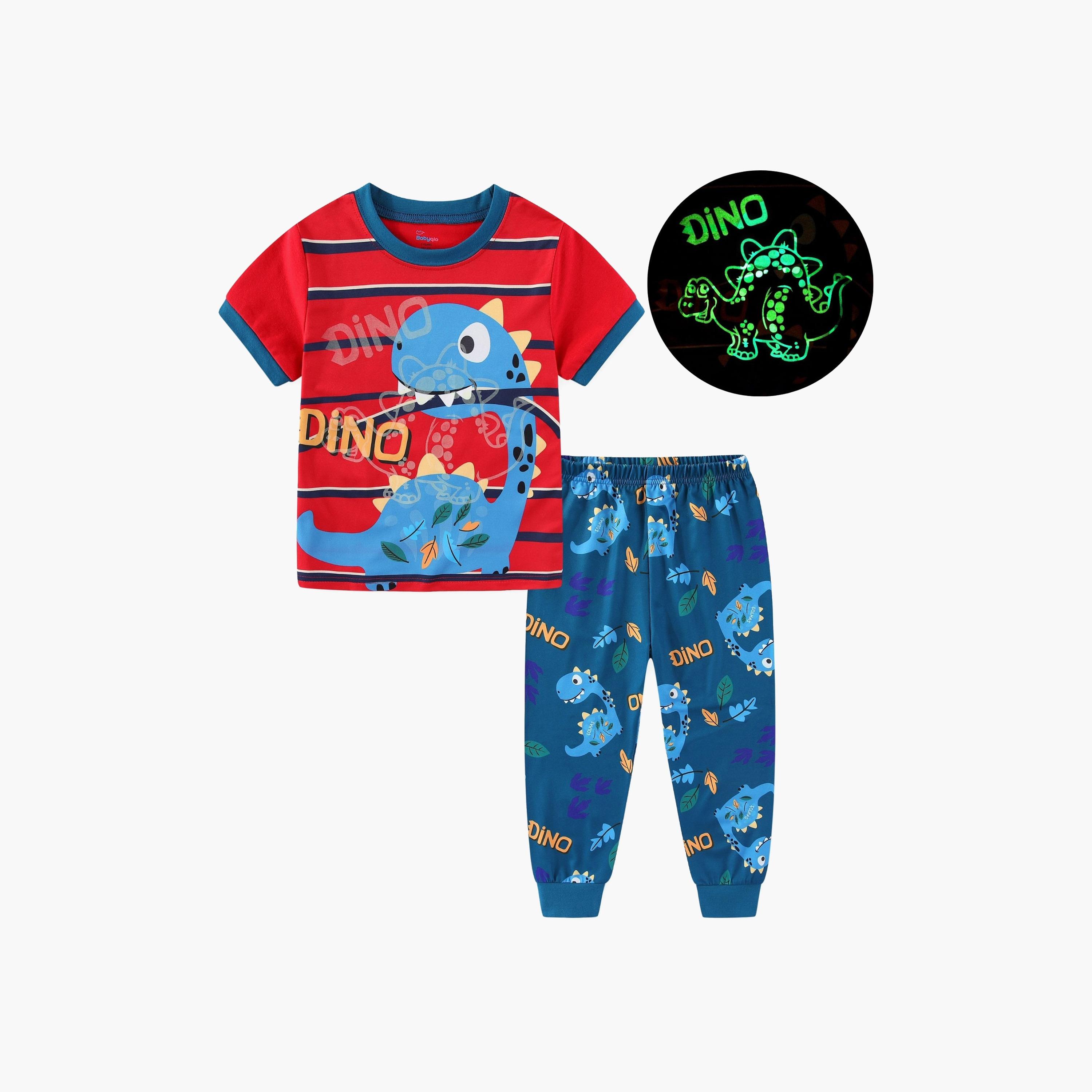 Babyqlo Blue Dino’s Leafy Jungle Trek Printed Glow-in-the-Dark T-Shirt with Joggers-boys-clothing-nightwear-image-10
