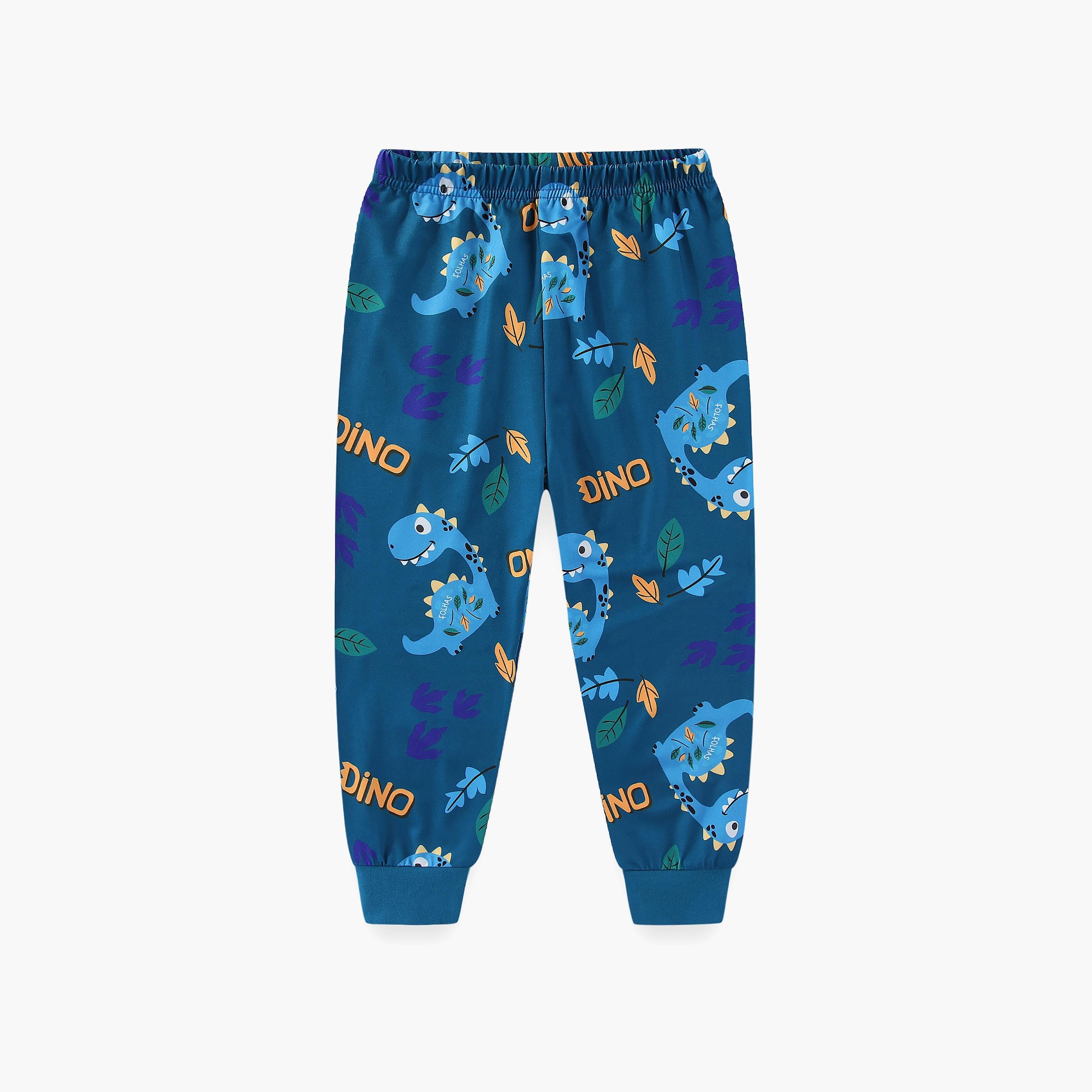 Babyqlo Blue Dino’s Leafy Jungle Trek Printed Glow-in-the-Dark T-Shirt with Joggers-boys-clothing-nightwear-image-6