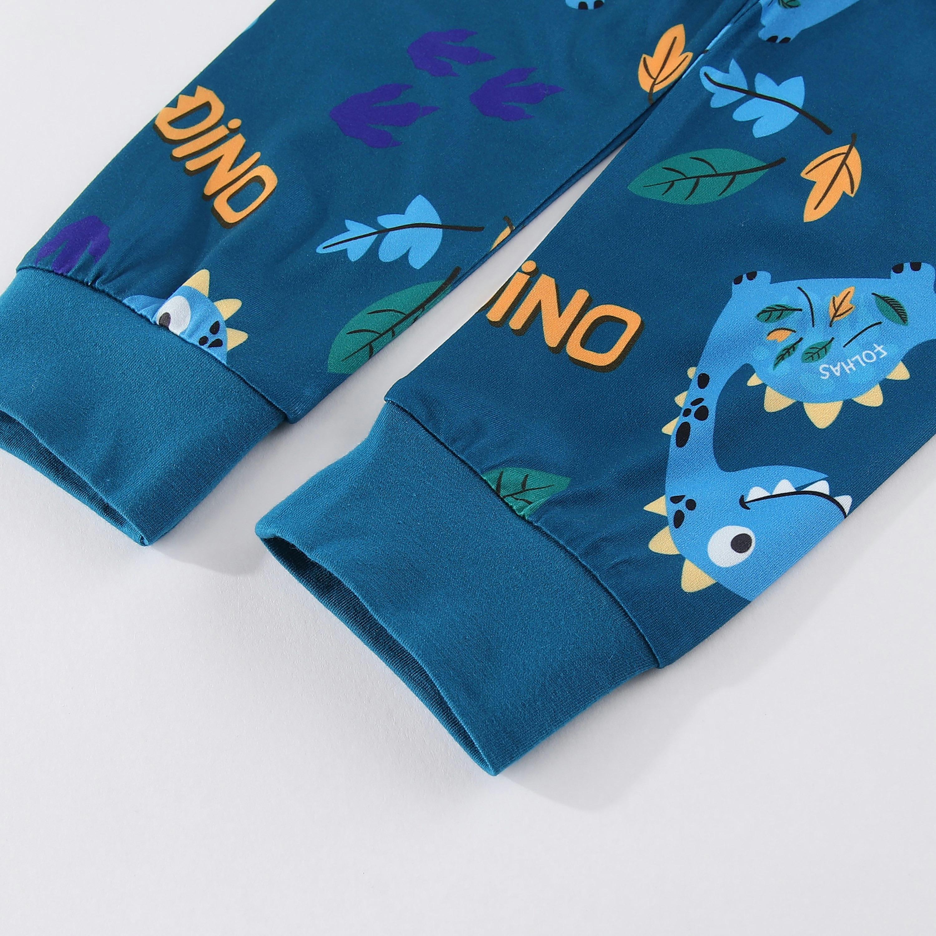 Babyqlo Blue Dino’s Leafy Jungle Trek Printed Glow-in-the-Dark T-Shirt with Joggers-boys-clothing-nightwear-image-9
