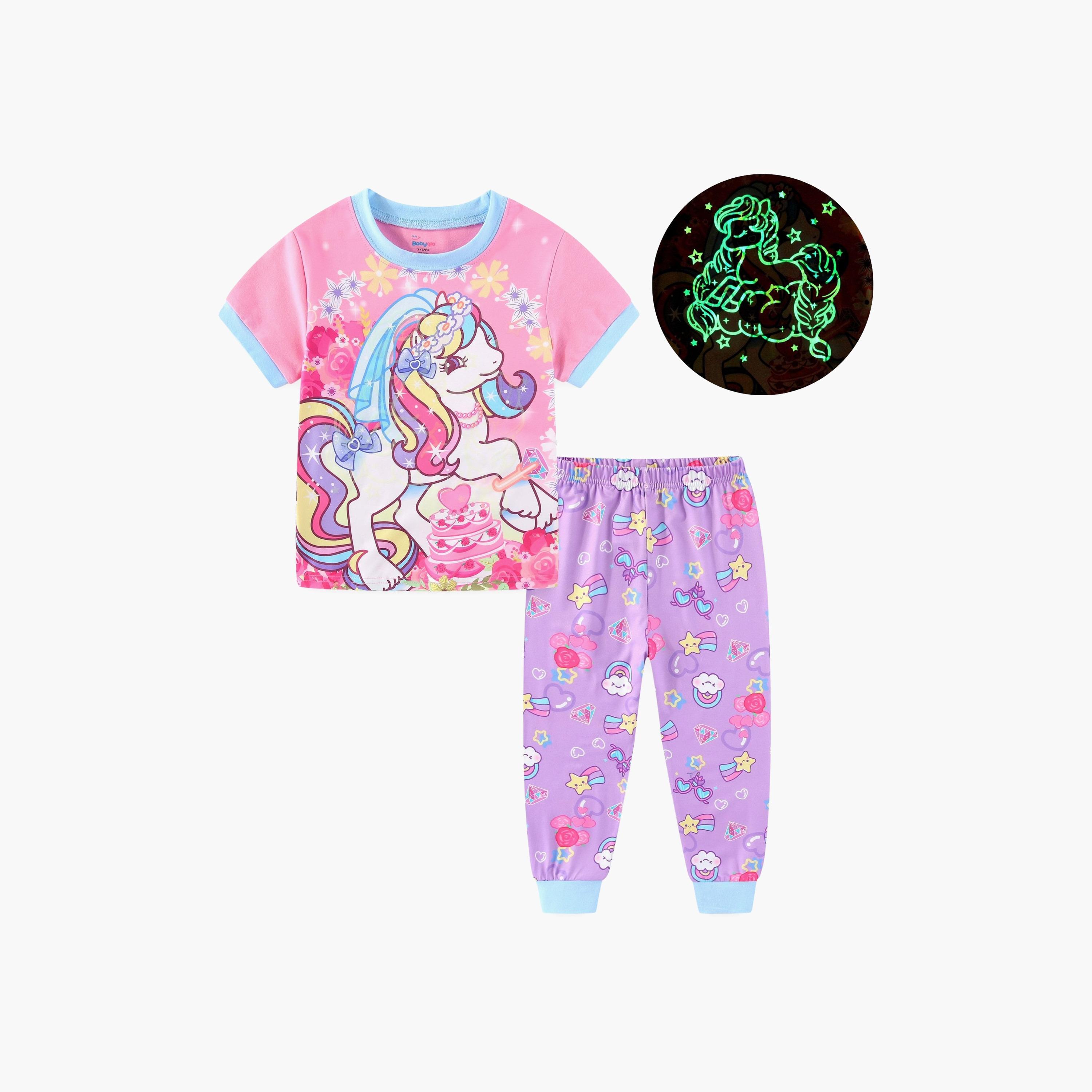 تي شيرت بطبعة حفلة أحلام كعكة المهر السحرية متوهجة في الظلام مع بنطال ركض من بيبيكلو-girls-clothing-nightwear-image-1