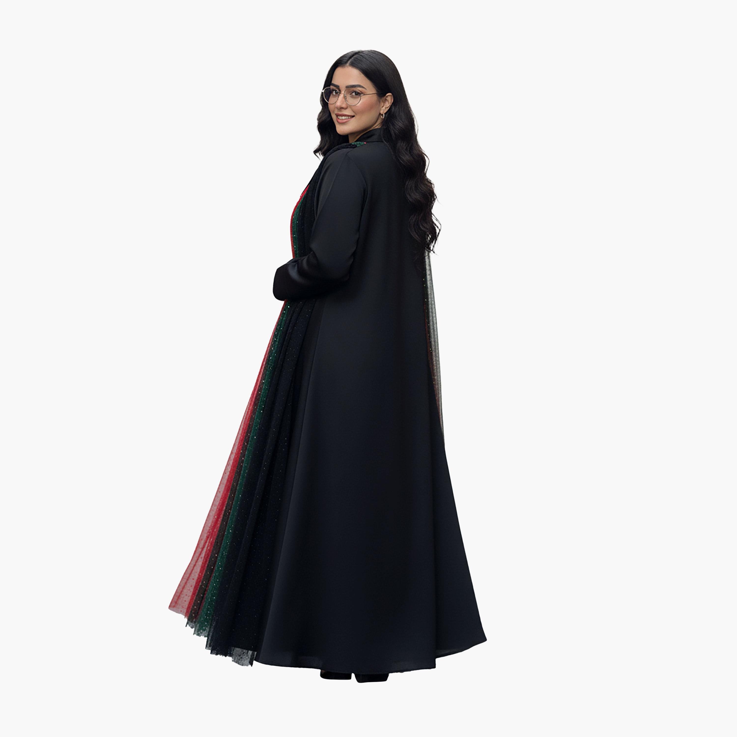 Nukhbaa Black Pleated Lapel Collar Nida Women's Formal Blazer Style Abaya-women-arabicclothing-abayas-image-4