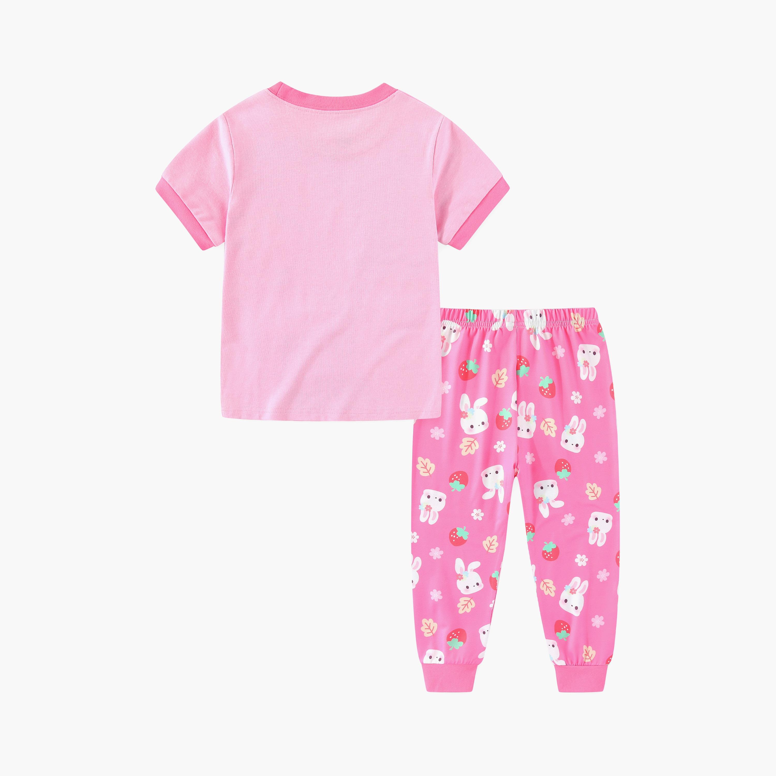Babyqlo Sweet Bunny and Berry Fun Printed Glow-in-the-Dark T-Shirt with Joggers-girls-clothing-nightwear-image-3