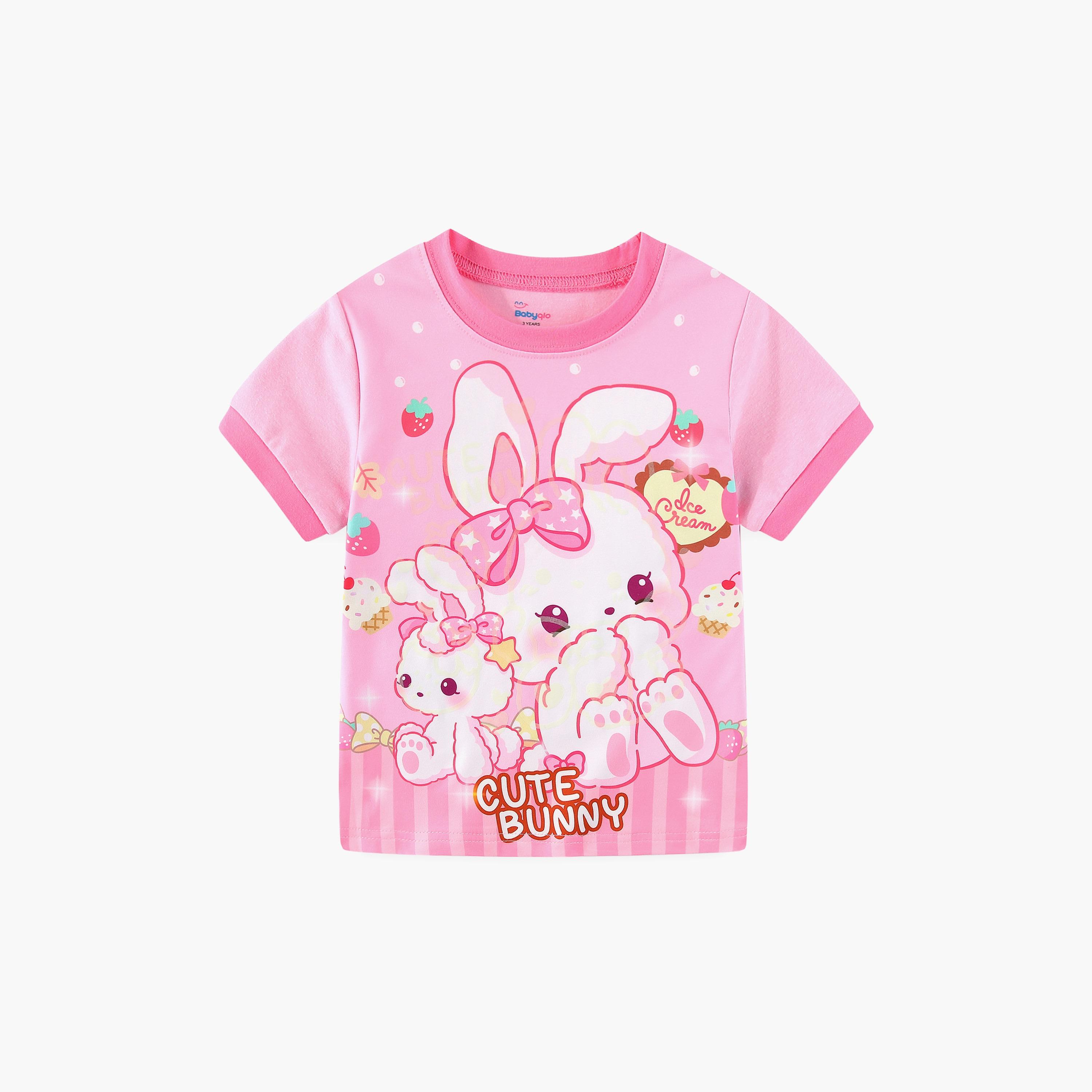 Babyqlo Sweet Bunny and Berry Fun Printed Glow-in-the-Dark T-Shirt with Joggers-girls-clothing-nightwear-image-5