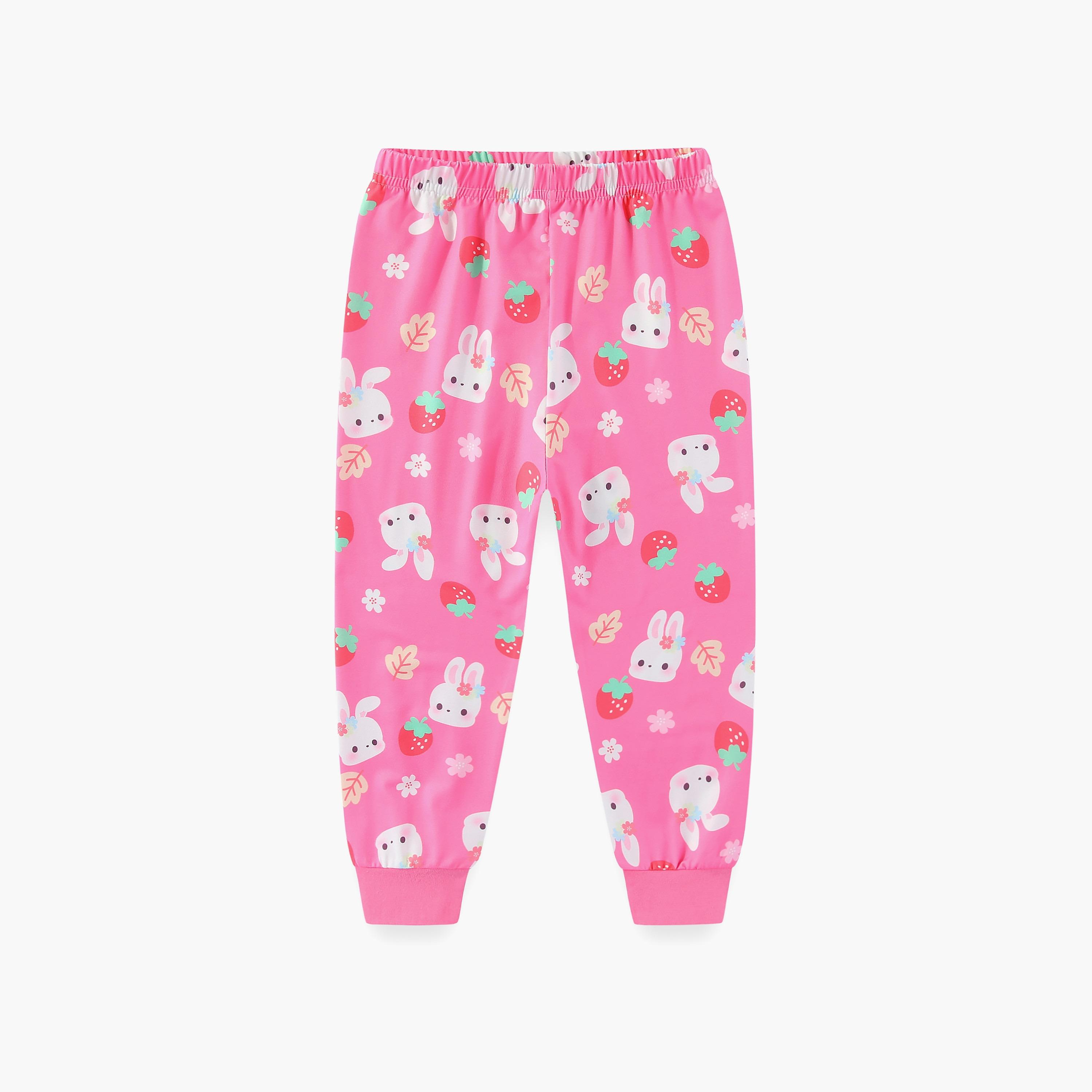 Babyqlo Sweet Bunny and Berry Fun Printed Glow-in-the-Dark T-Shirt with Joggers-girls-clothing-nightwear-image-6