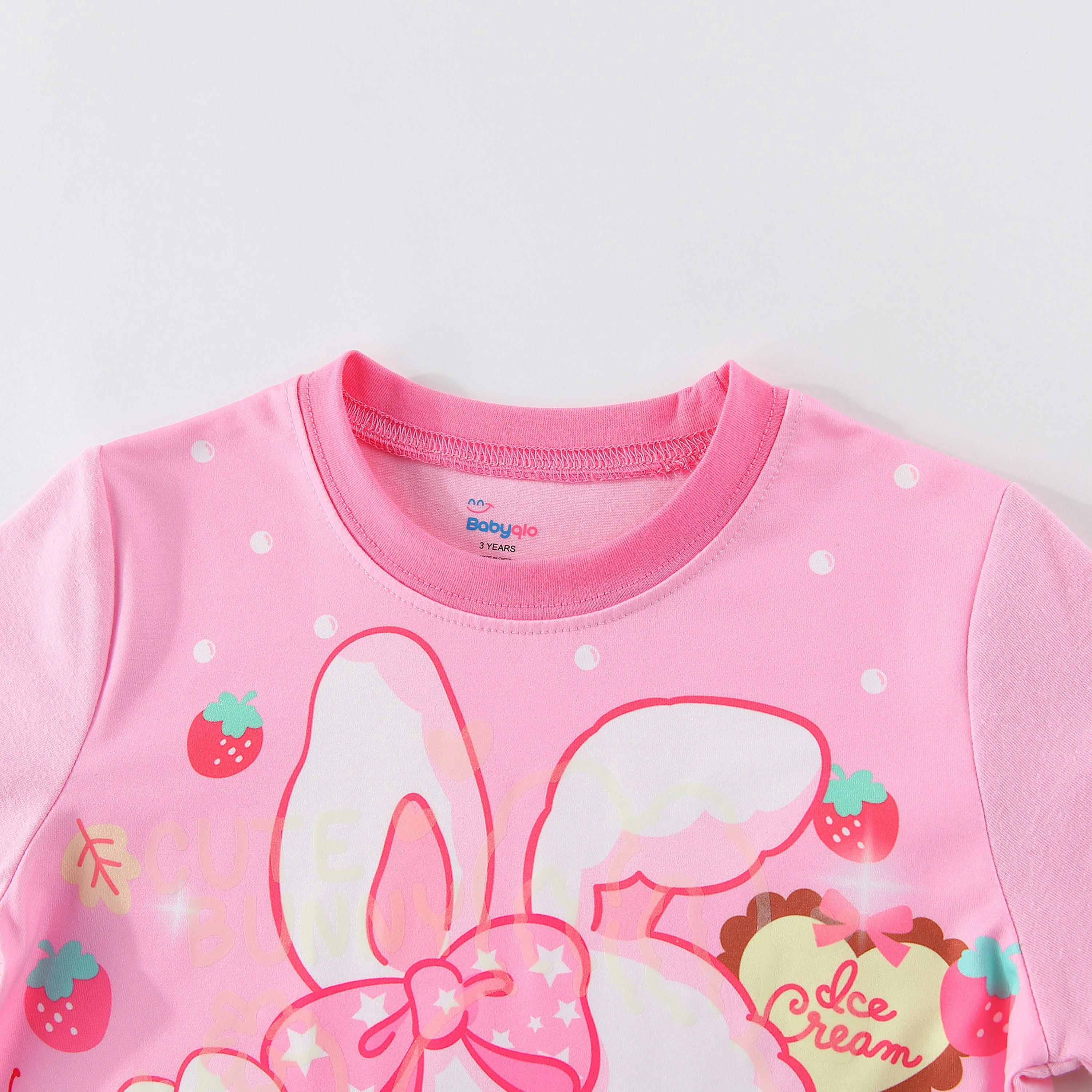 Babyqlo Sweet Bunny and Berry Fun Printed Glow-in-the-Dark T-Shirt with Joggers-girls-clothing-nightwear-image-7