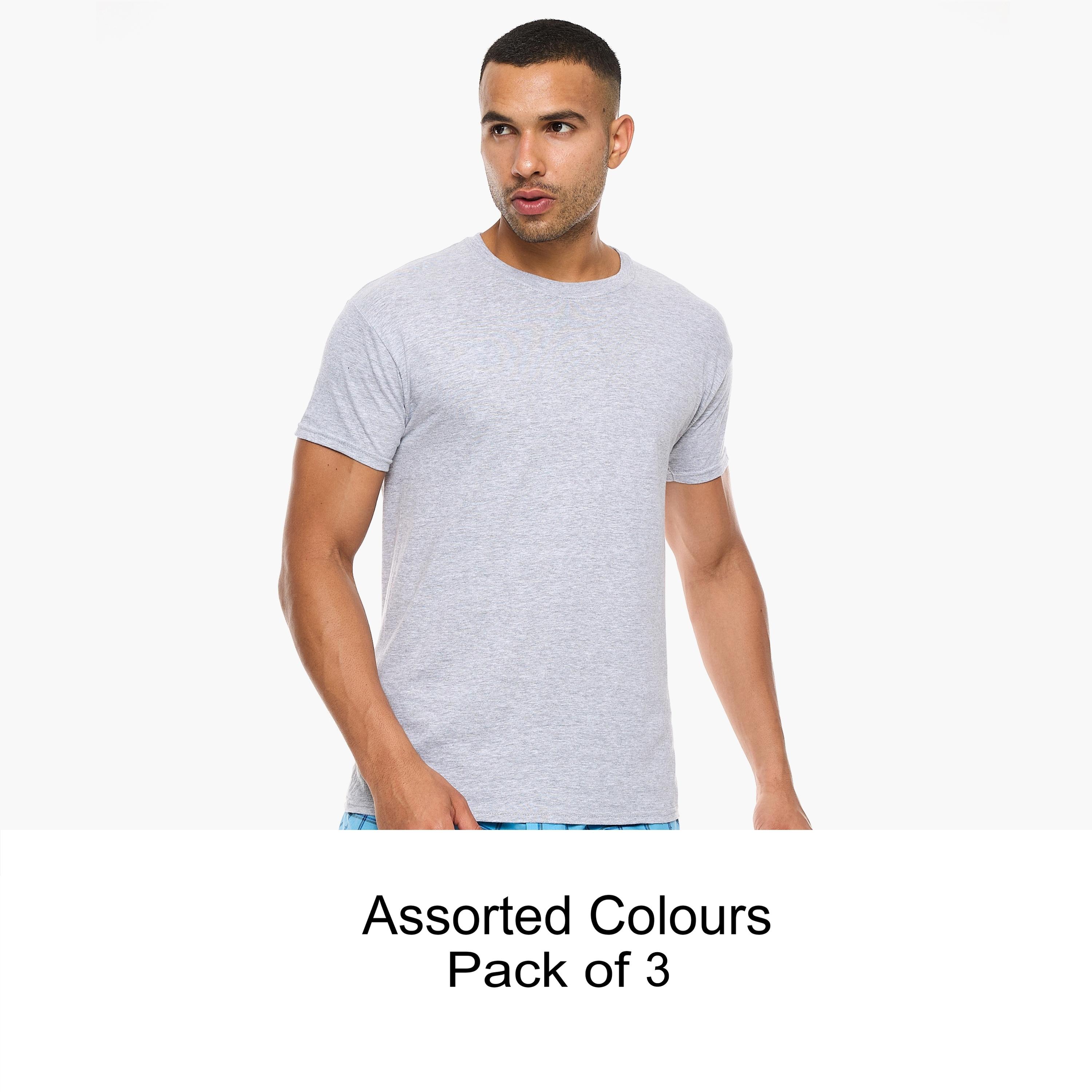 Hanes Assorted Pack of 3 Plain Crew Neck Short Sleeves Men's T-Shirt-men-clothing-tshirtsandpolos-tshirts-image-1