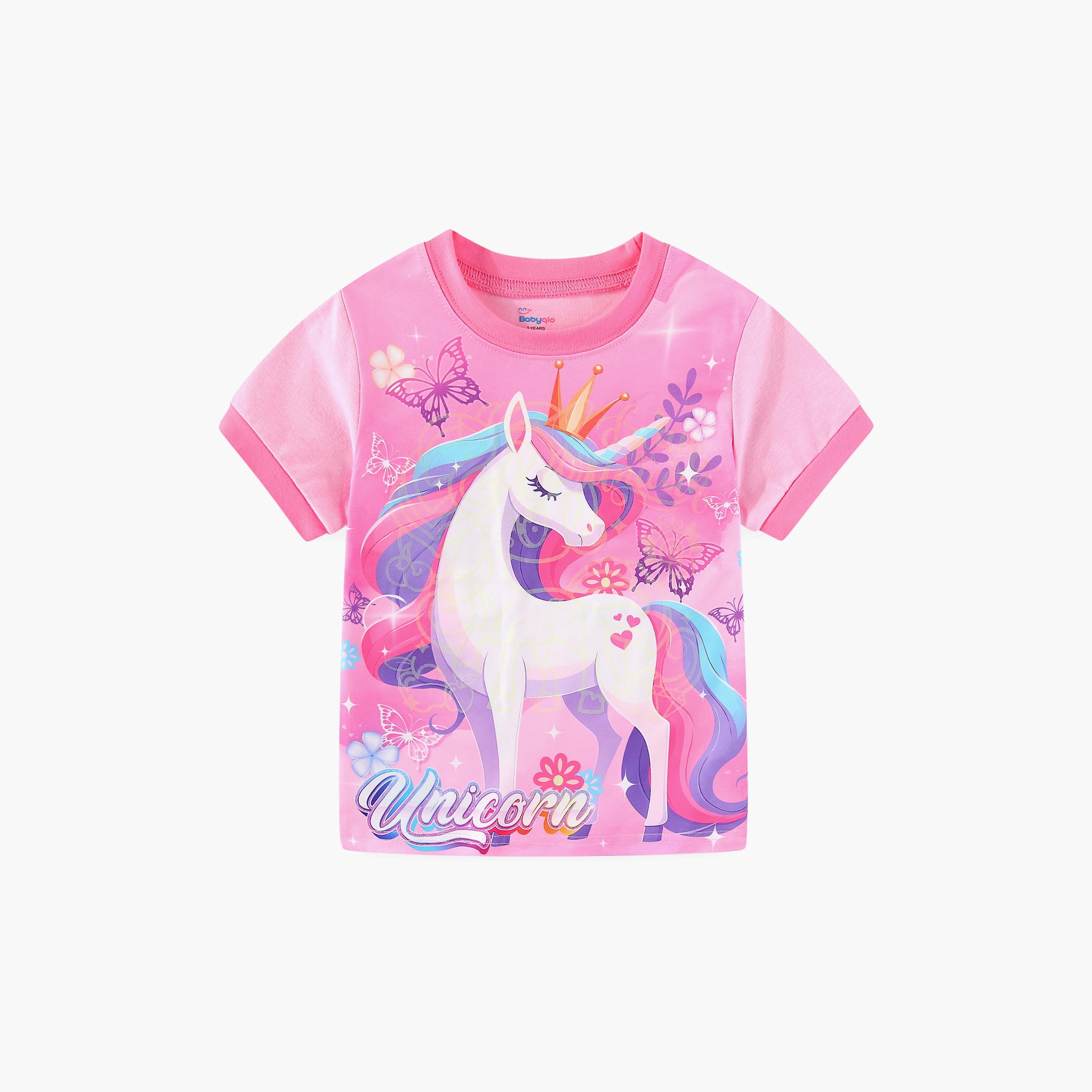 تي شيرت بطبعة رويال يونيكورن وتاج الفراشات متوهجة في الظلام مع بنطال ركض من بيبيكلو-girls-clothing-nightwear-image-6