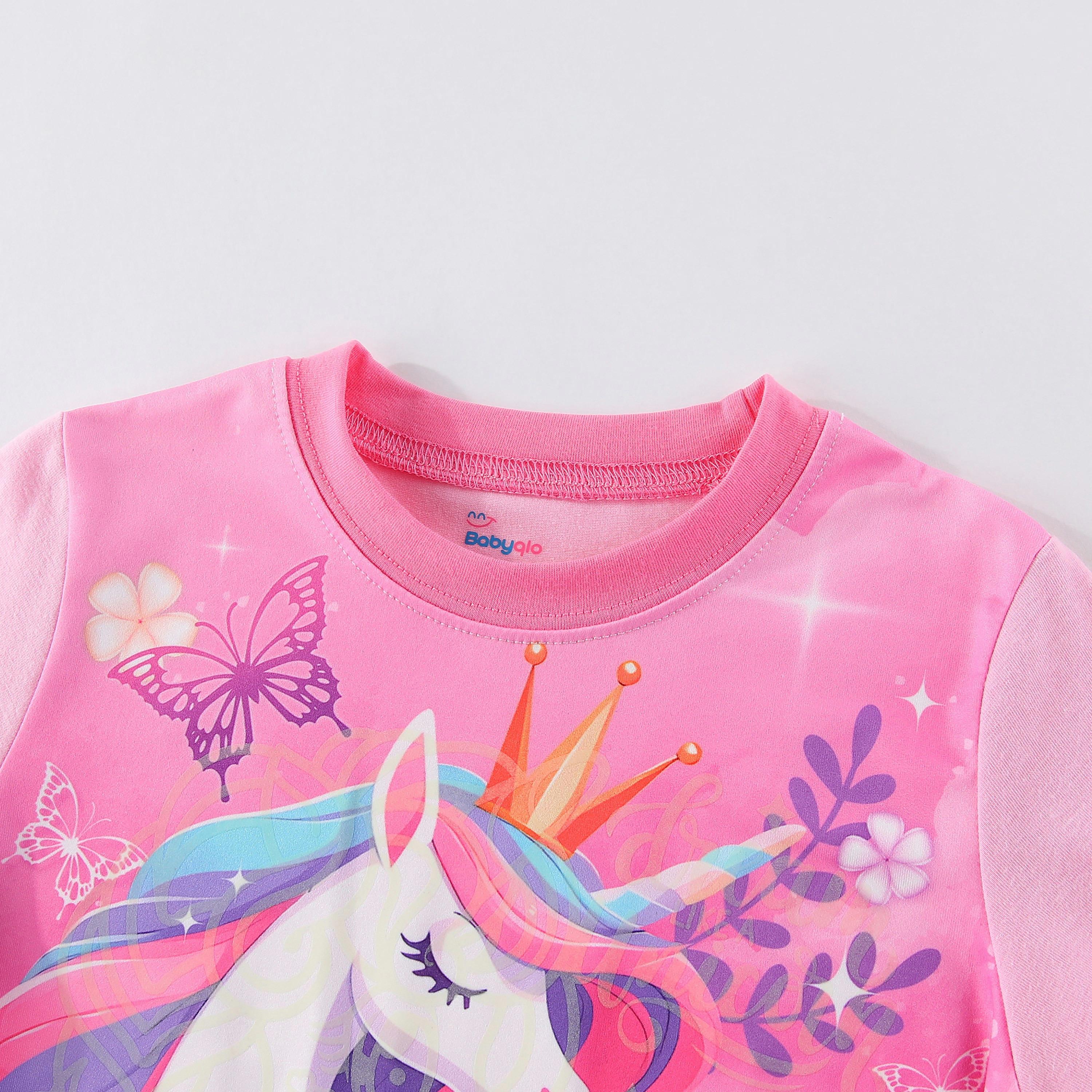 تي شيرت بطبعة رويال يونيكورن وتاج الفراشات متوهجة في الظلام مع بنطال ركض من بيبيكلو-girls-clothing-nightwear-image-8