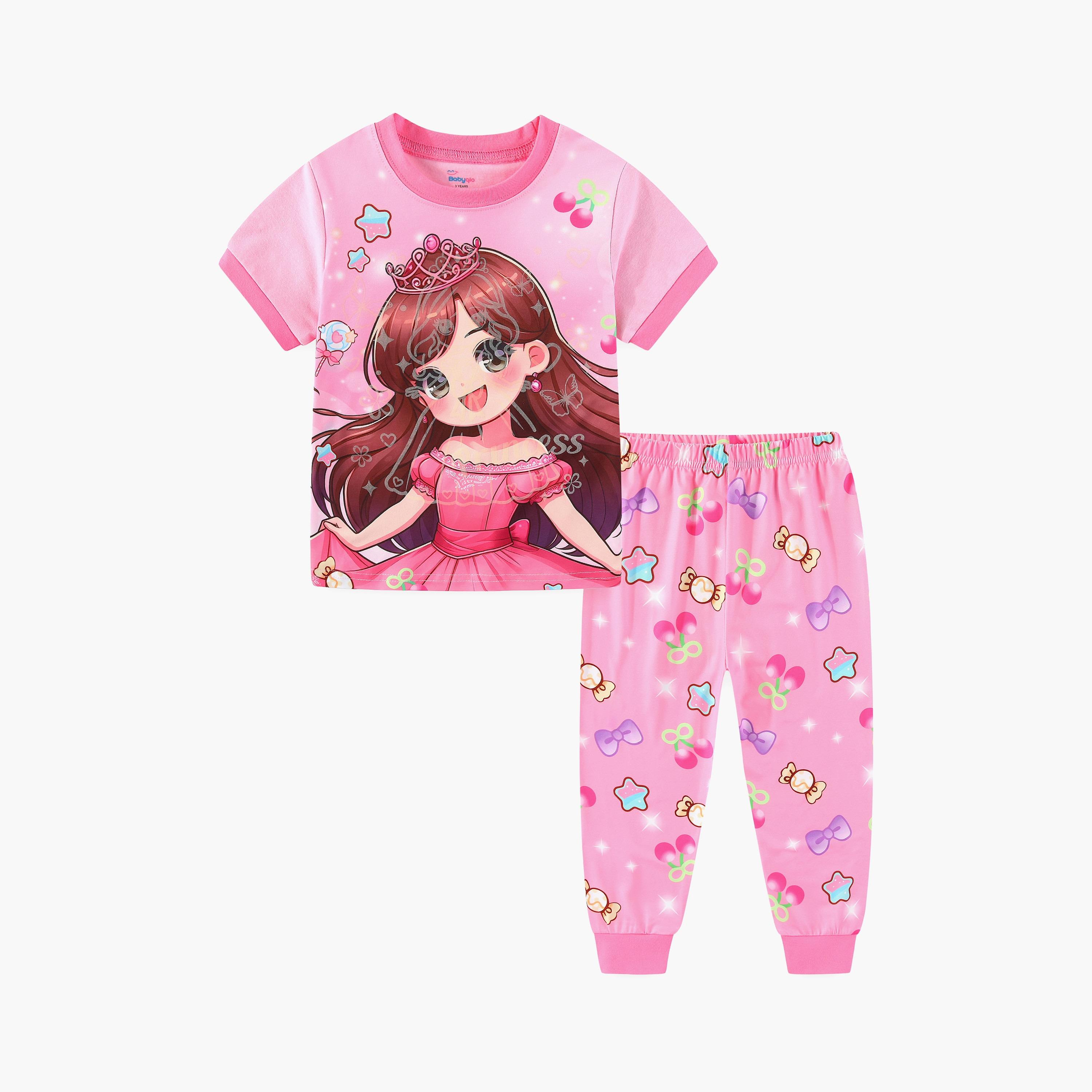 Babyqlo Sparkling Princess Printed Glow-in-the-Dark T-Shirt with Joggers-girls-clothing-nightwear-image-4