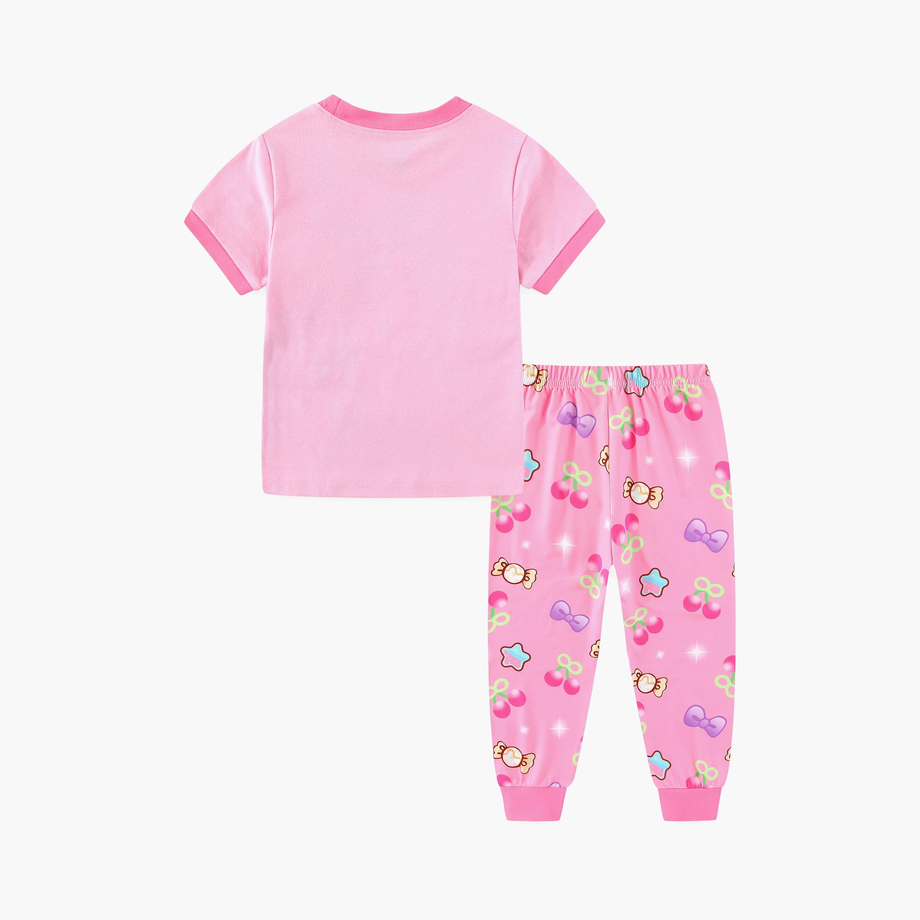 Babyqlo Sparkling Princess Printed Glow-in-the-Dark T-Shirt with Joggers-girls-clothing-nightwear-image-5