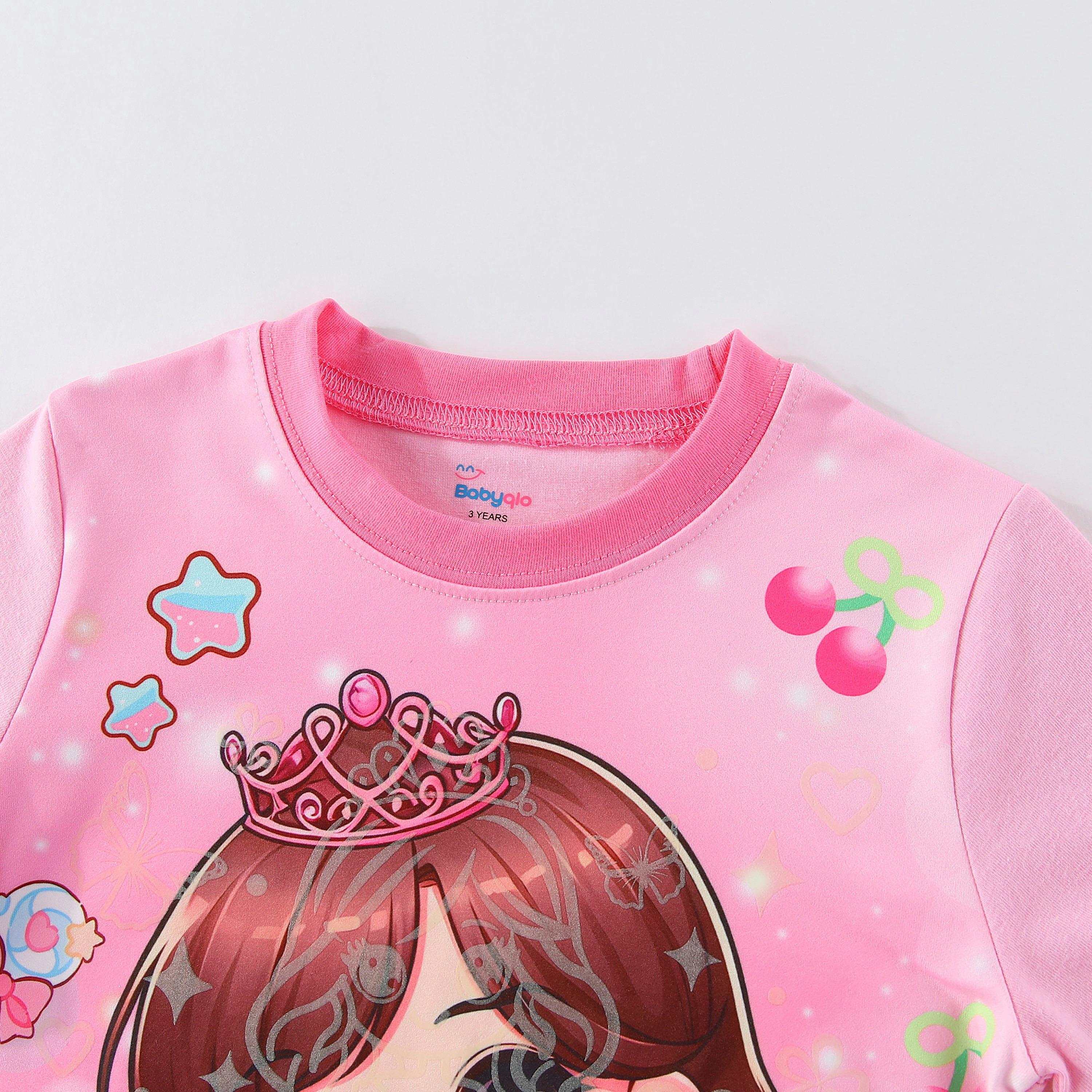 Babyqlo Sparkling Princess Printed Glow-in-the-Dark T-Shirt with Joggers-girls-clothing-nightwear-image-8