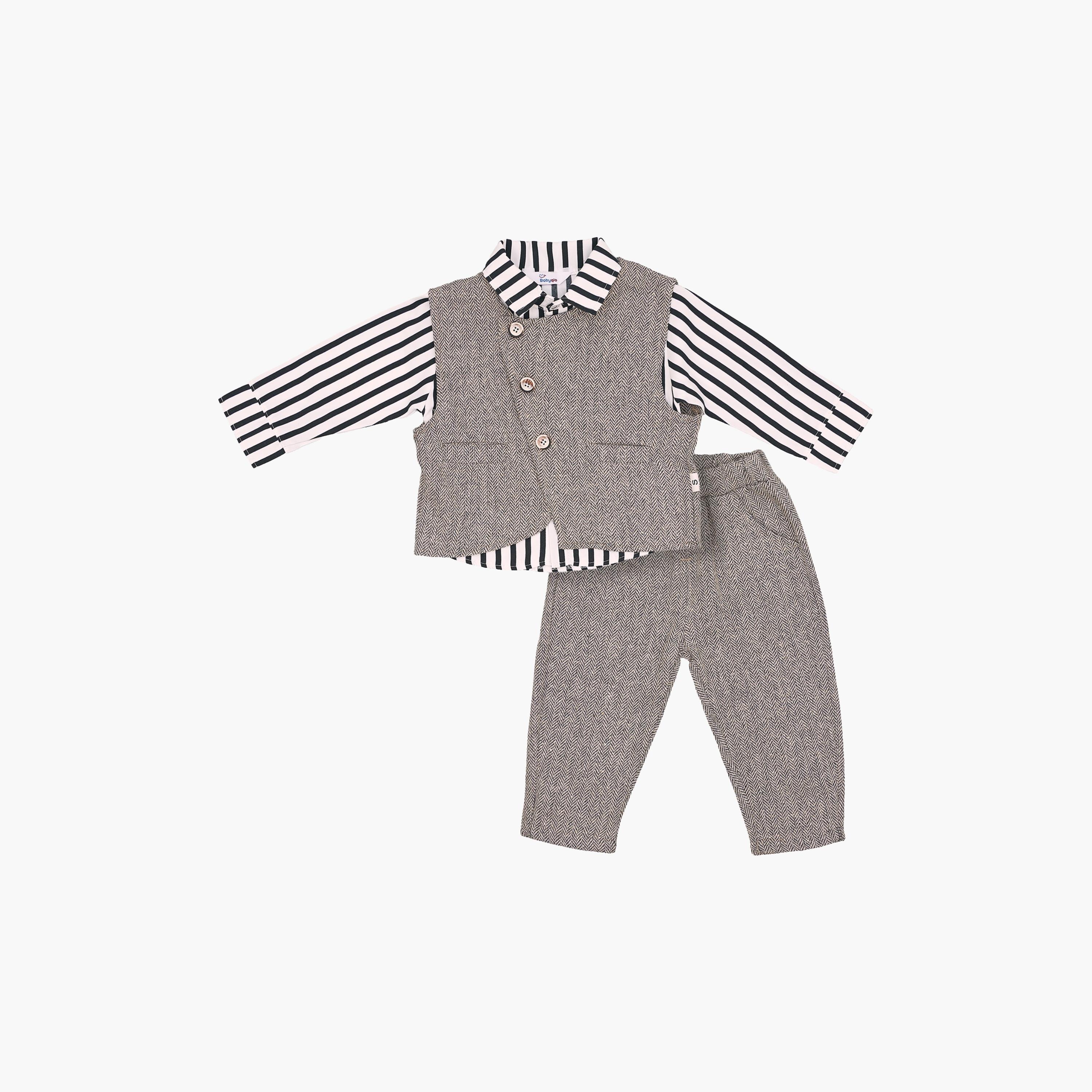 Babyqlo 3-Piece Classic Striped Shirt, Jacket and Pants Set-boys-clothing-setsandcoords-image-1