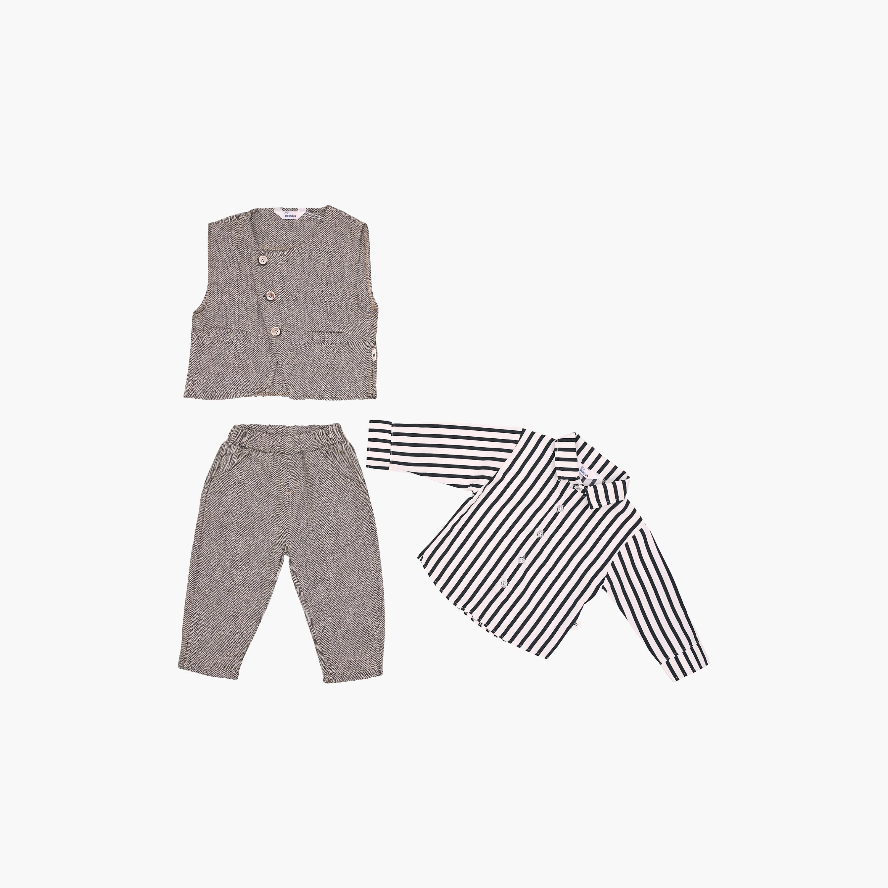 Babyqlo 3-Piece Classic Striped Shirt, Jacket and Pants Set-boys-clothing-setsandcoords-image-3