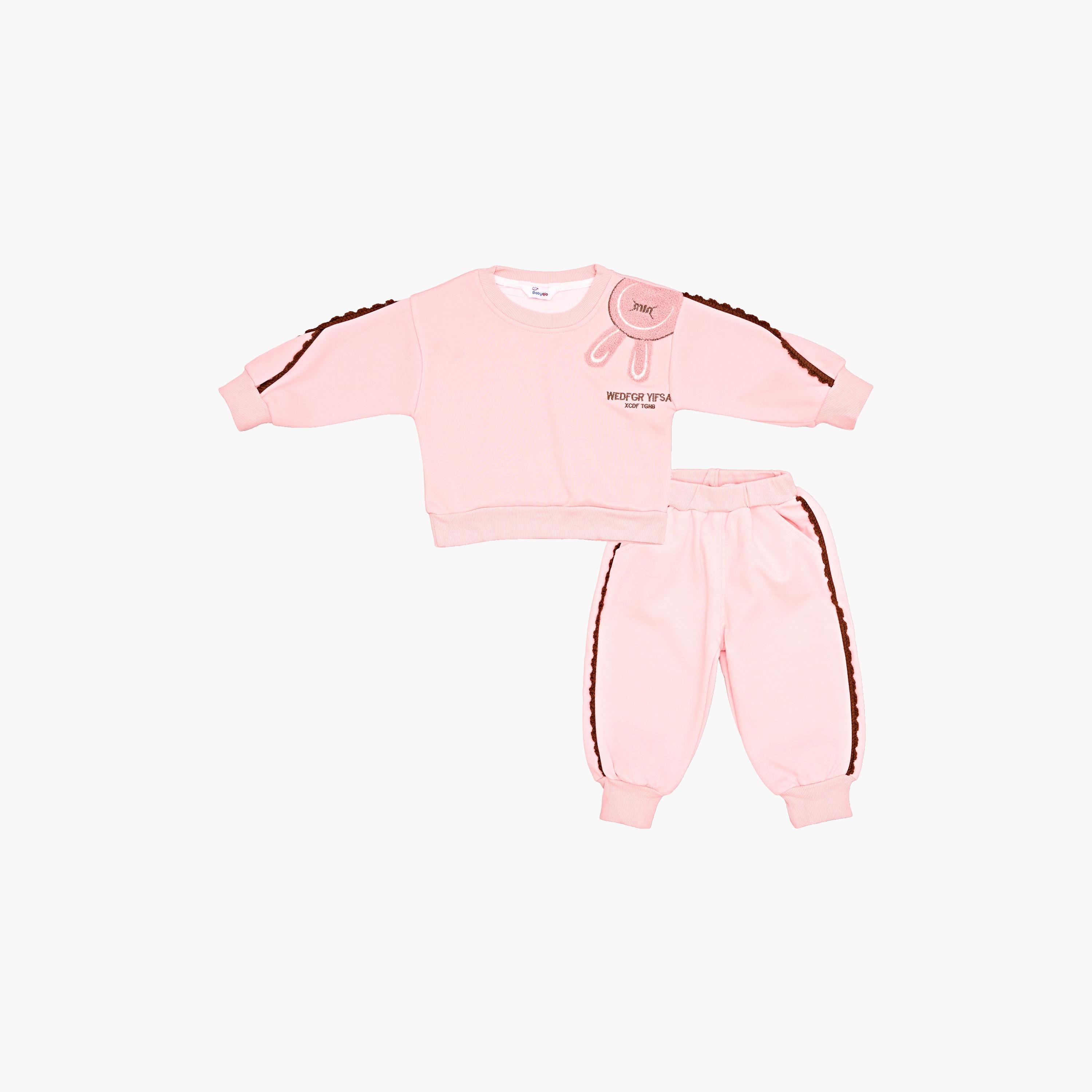 Babyqlo 2-Piece Embroidered Bunny with Lace Detailing Tracksuit-girls-clothing-setsandcoords-image-1