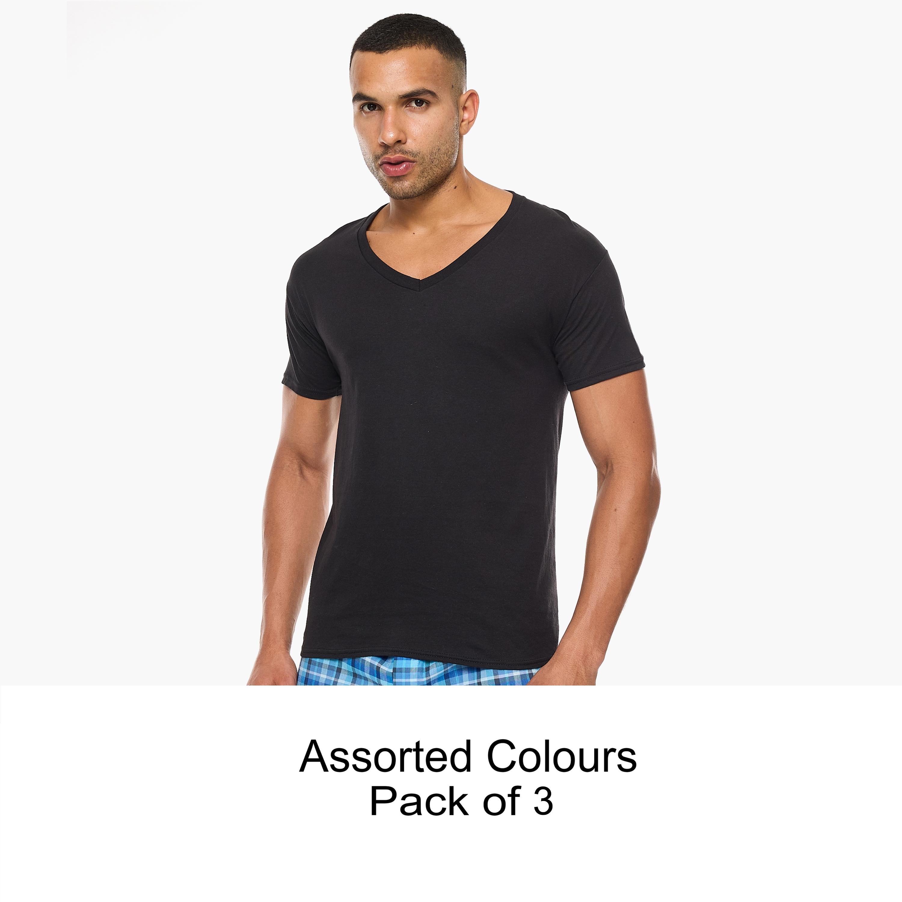 Hanes Assorted Pack of 3 Plain V-Neck Short Sleeves Men's T-Shirt-men-clothing-tshirtsandpolos-tshirts-image-1
