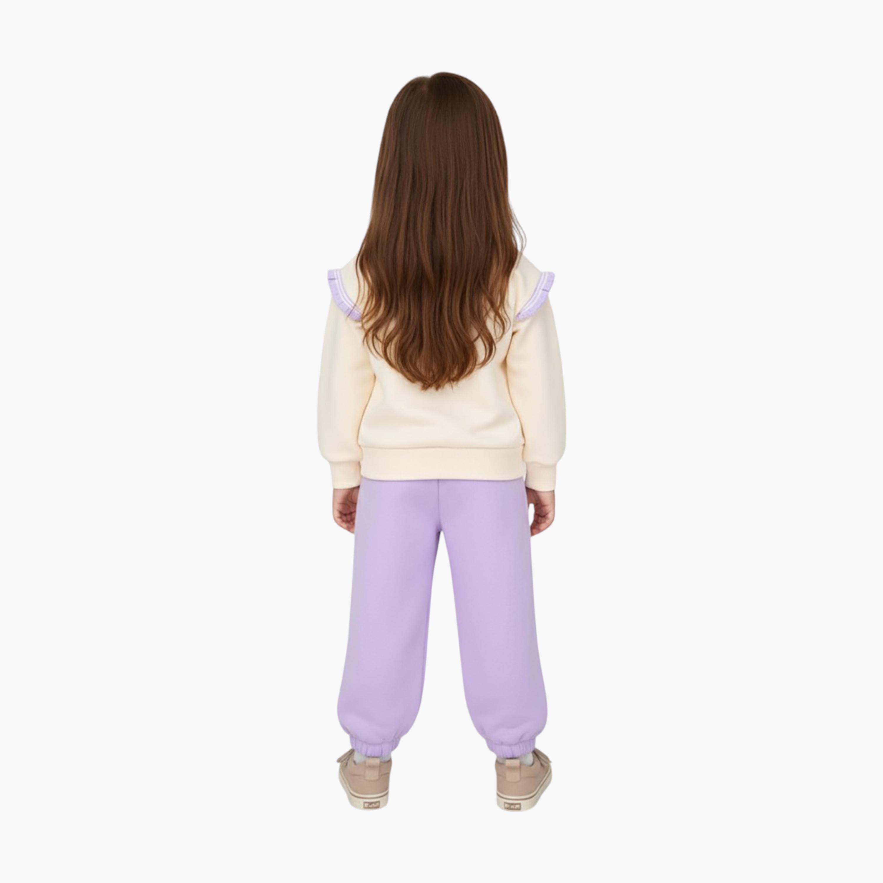 طقم من قطعتين: سويت شيرت مطبوع بتفاصيل فيونكة مع بنطال رياضي من بيبيكلو-girls-clothing-setsandcoords-image-2