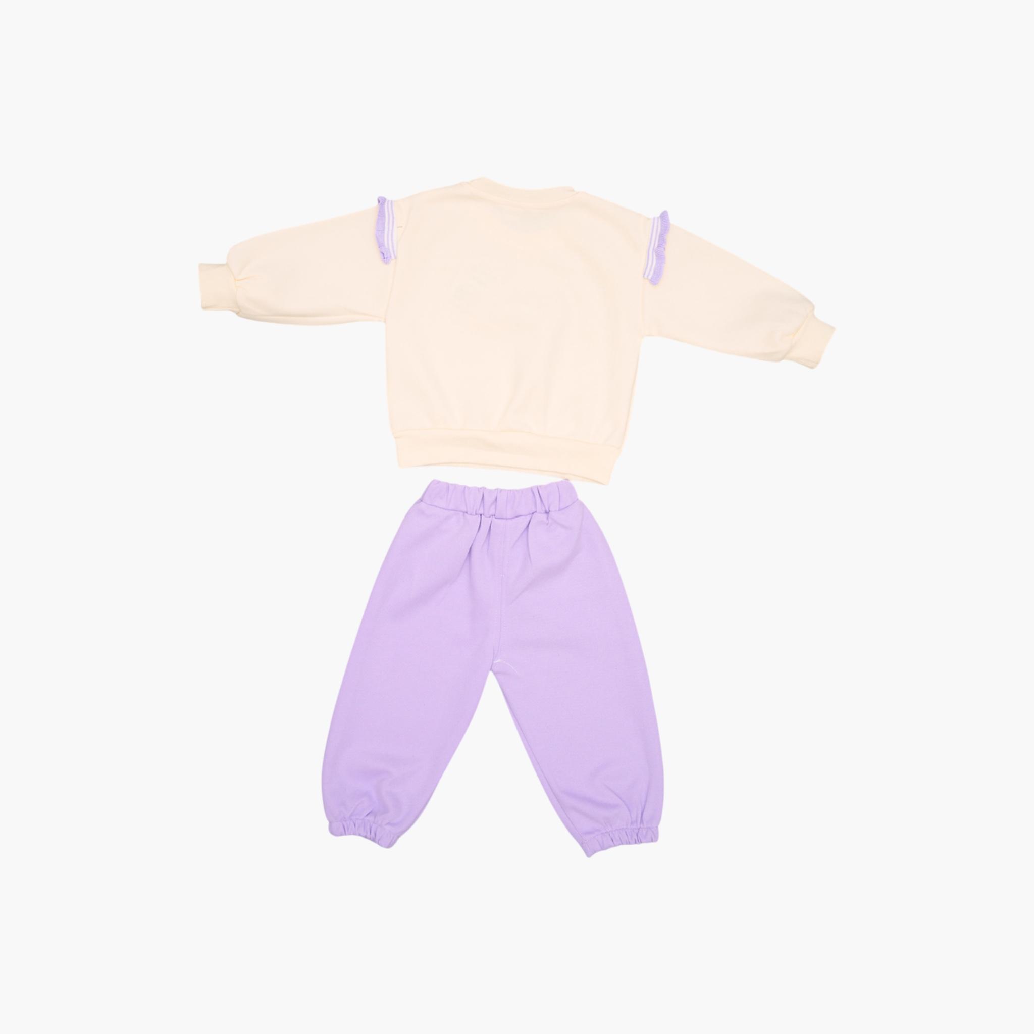 طقم من قطعتين: سويت شيرت مطبوع بتفاصيل فيونكة مع بنطال رياضي من بيبيكلو-girls-clothing-setsandcoords-image-4