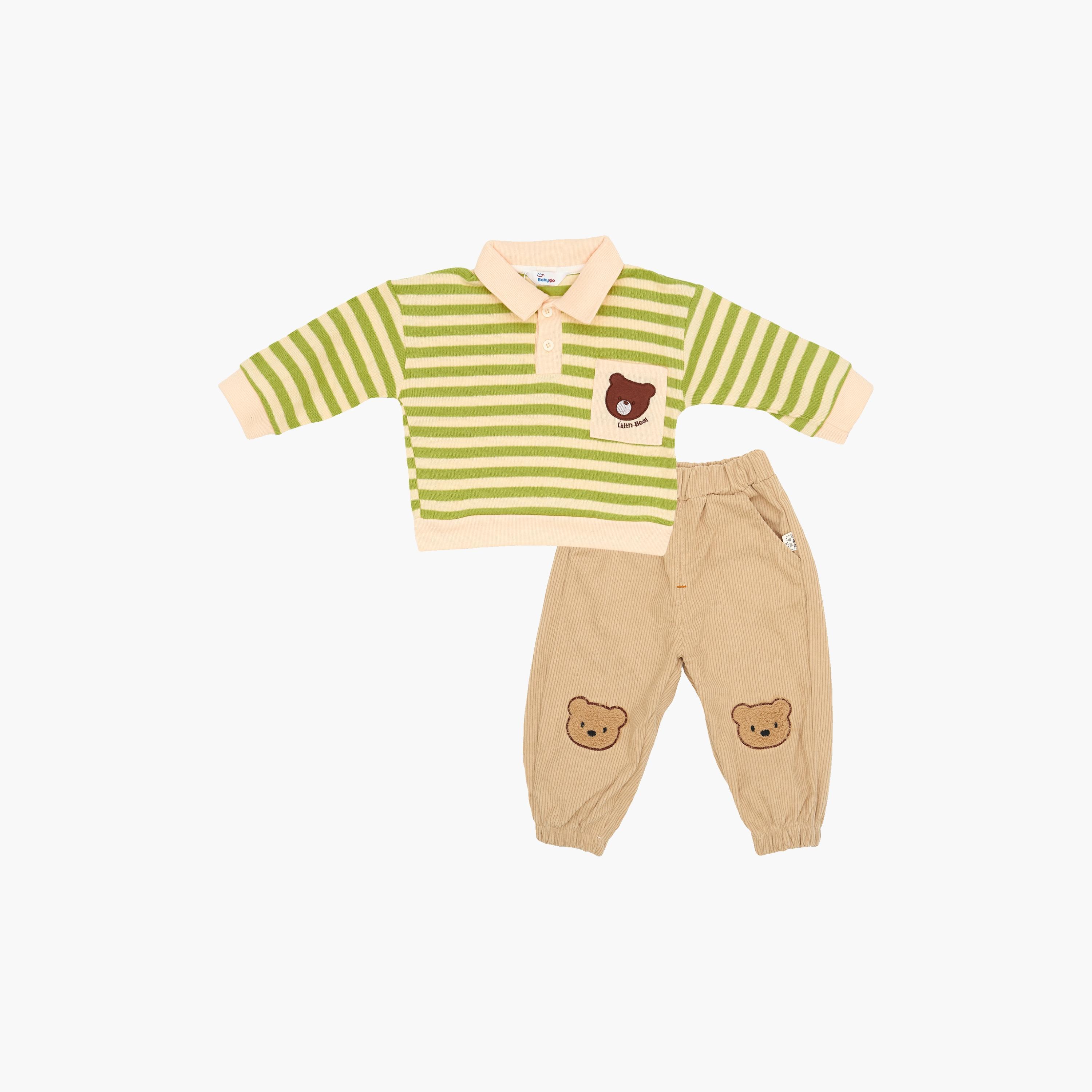 Babyqlo 2-Piece Striped Polo T-Shirt and Corduroy Pants-boys-clothing-setsandcoords-image-1