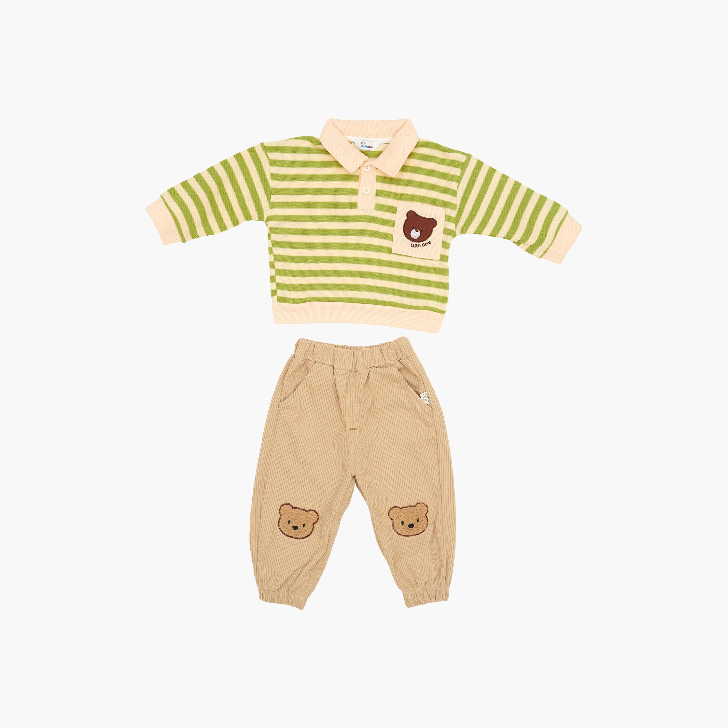 Babyqlo 2-Piece Striped Polo T-Shirt and Corduroy Pants-boys-clothing-setsandcoords-image-2
