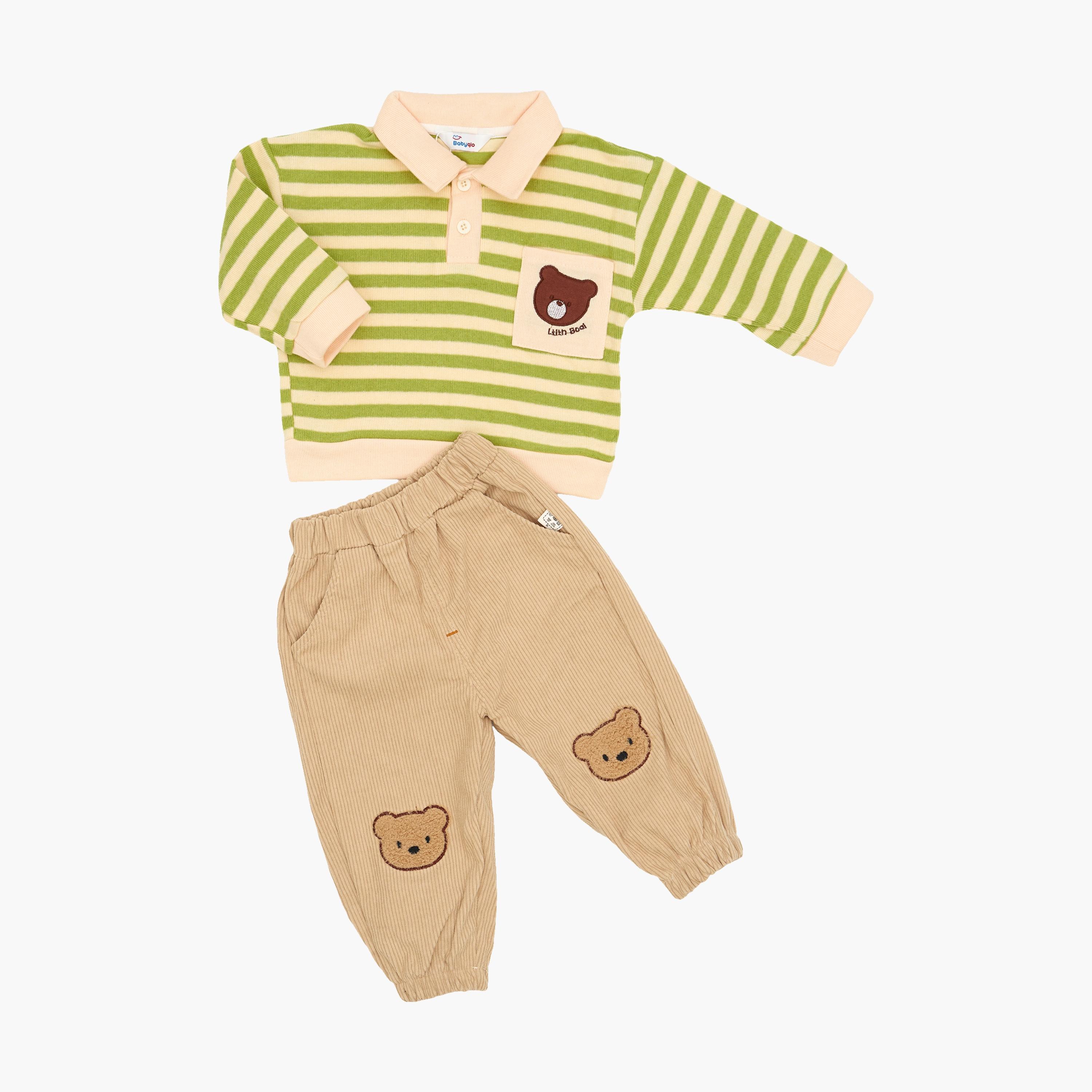 Babyqlo 2-Piece Striped Polo T-Shirt and Corduroy Pants-boys-clothing-setsandcoords-image-3