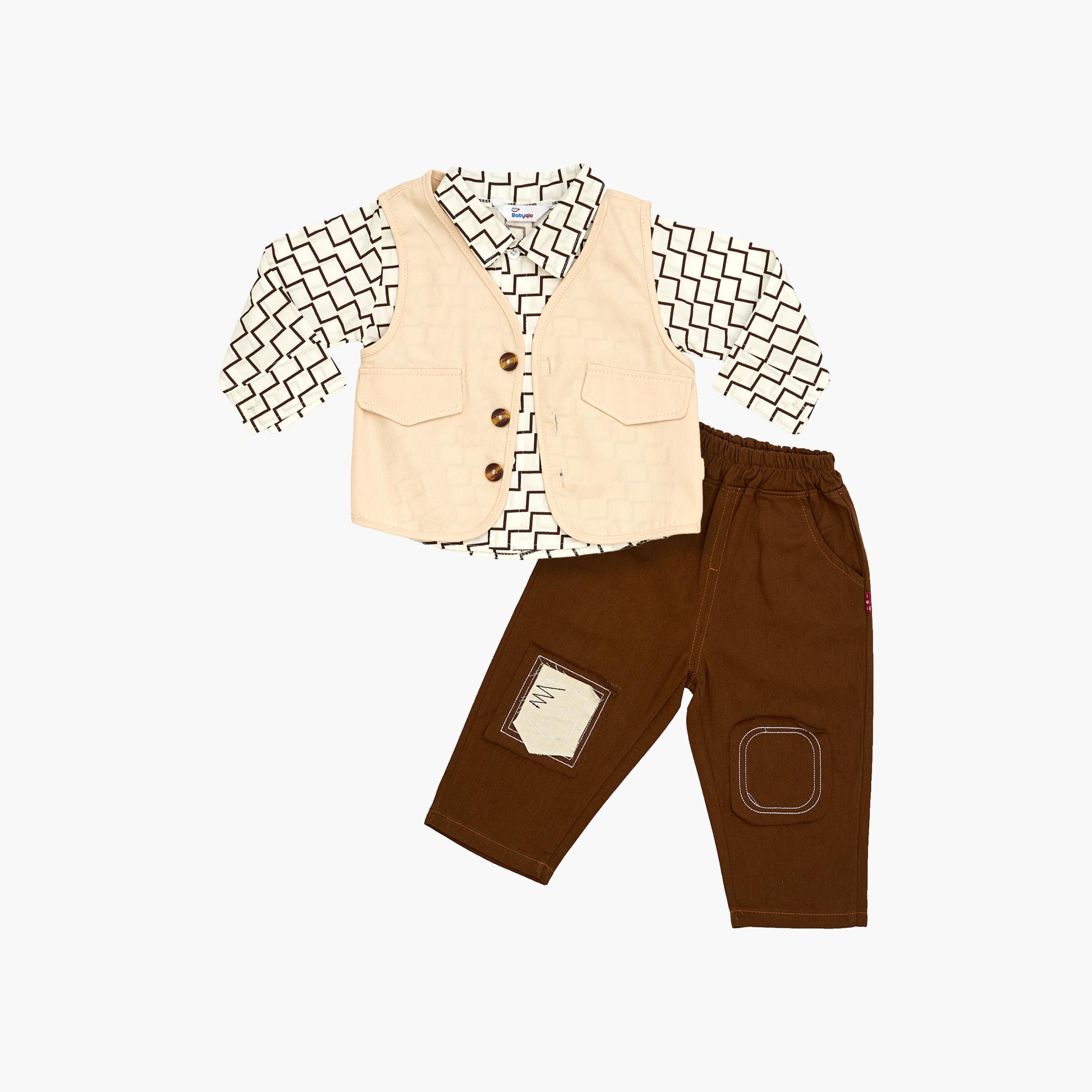 Babyqlo 3-Piece Geometric Printed Shirt, Jacket and Pants Set-boys-clothing-setsandcoords-image-1