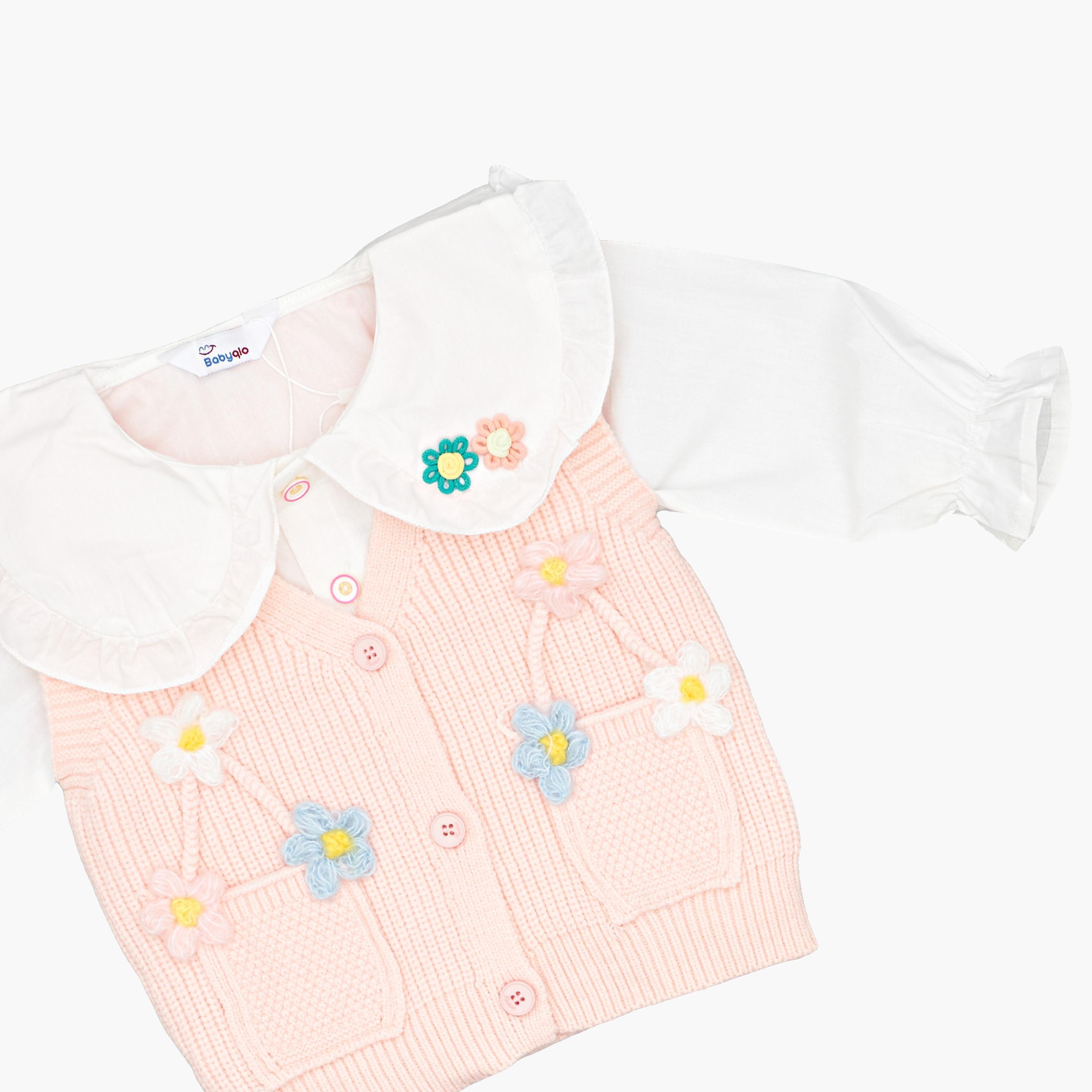 Babyqlo 3-Piece Floral Knitted Vest, Shirt and Jeans Set-girls-clothing-setsandcoords-image-5
