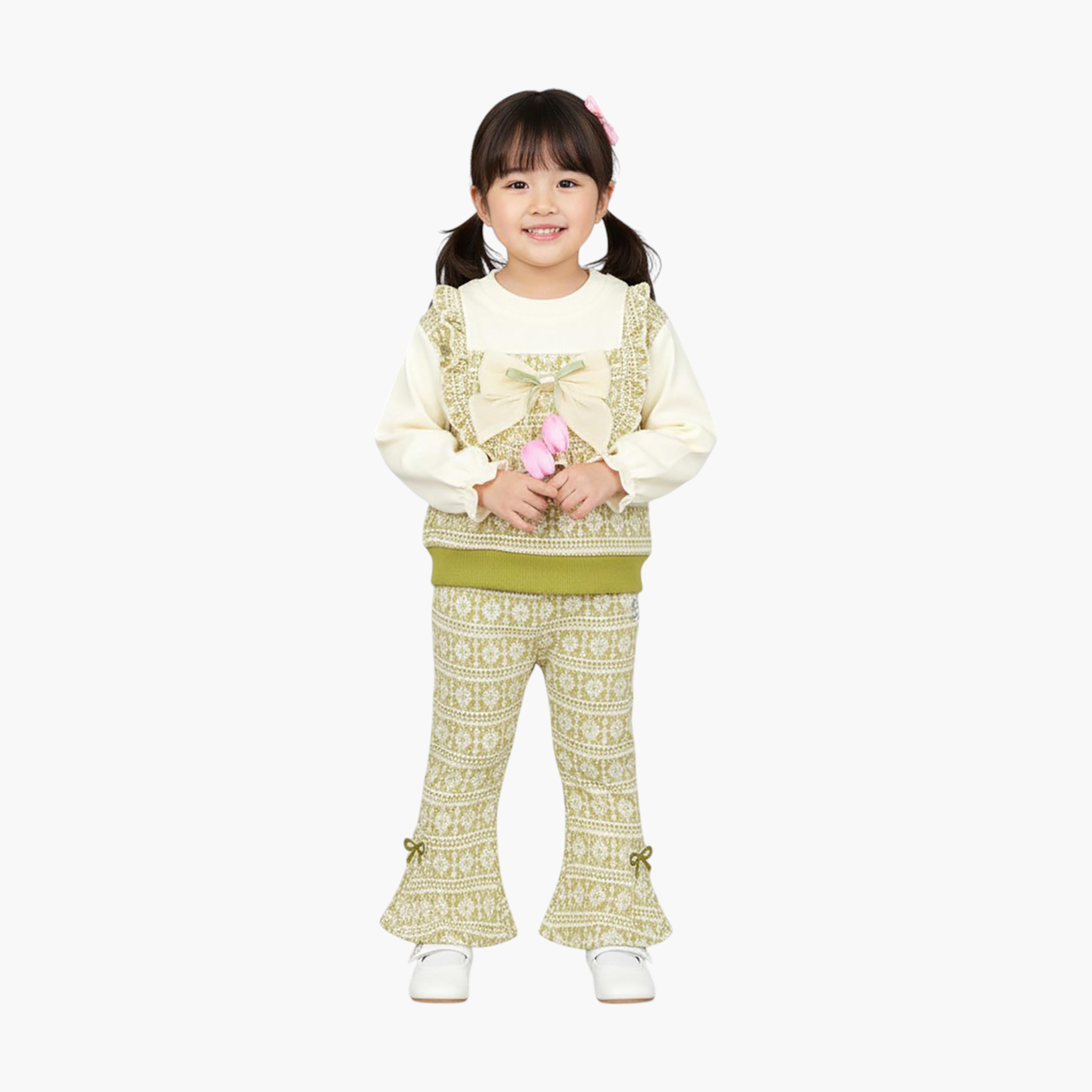 Babyqlo 2-Piece Printed Top with Bow Detailing and Pants Set-girls-clothing-setsandcoords-image-1