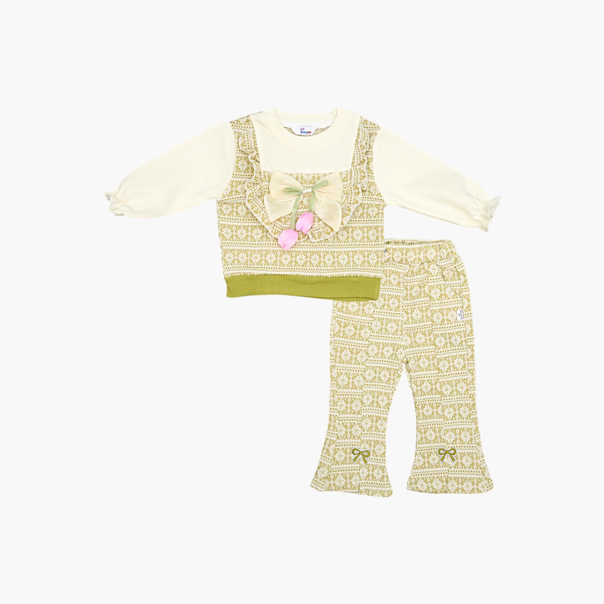 Babyqlo 2-Piece Printed Top with Bow Detailing and Pants Set-girls-clothing-setsandcoords-image-3