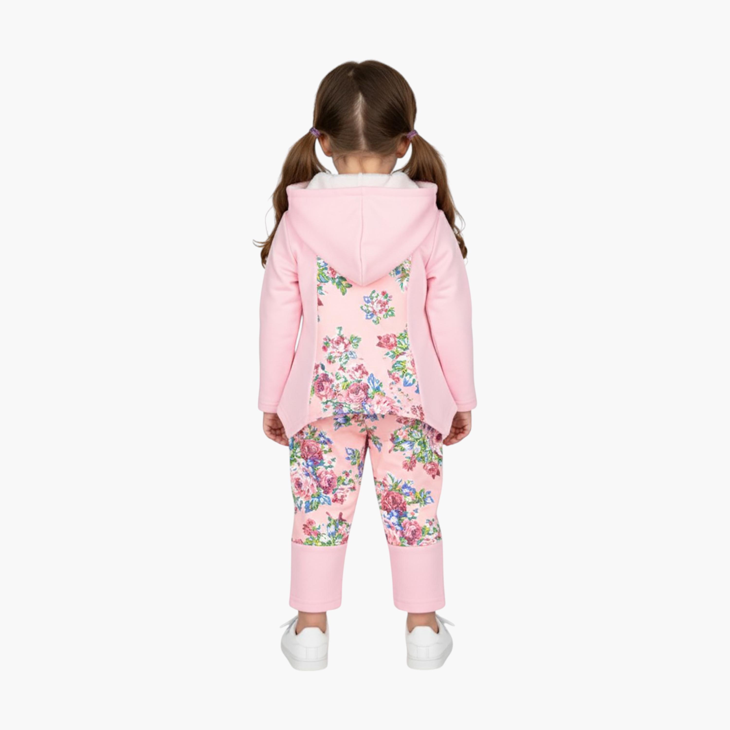 طقم توب بقلنسوة وبنطال بنقشة أزهار من قطعتين من بيبيكلو-girls-clothing-setsandcoords-image-2