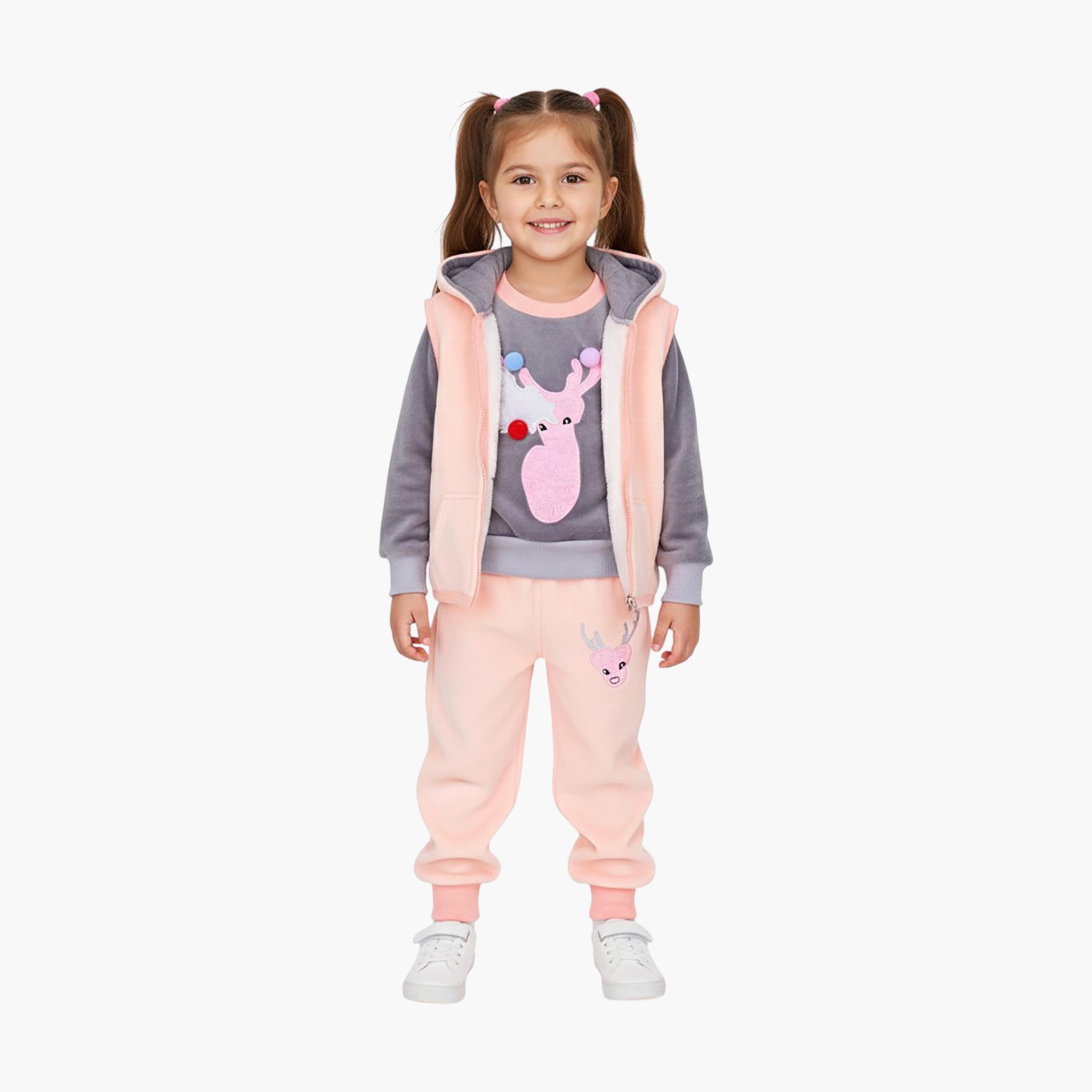 Babyqlo 3-Piece Hooded Jacket with Sweatshirt and Joggers Set-girls-clothing-setsandcoords-image-1