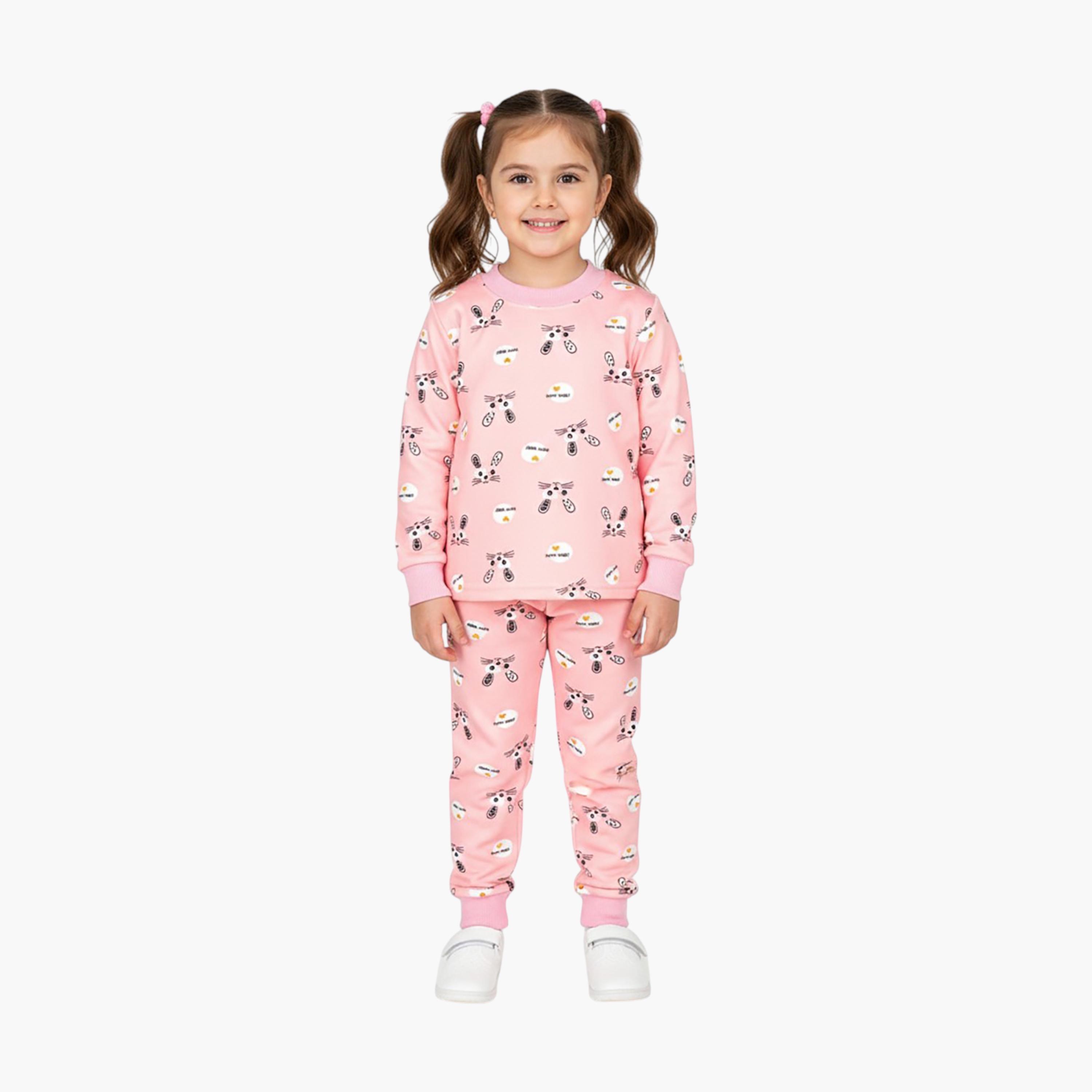 Babyqlo 2-Piece Bunny Printed T-Shirt and Pyjama Set-girls-clothing-setsandcoords-image-1