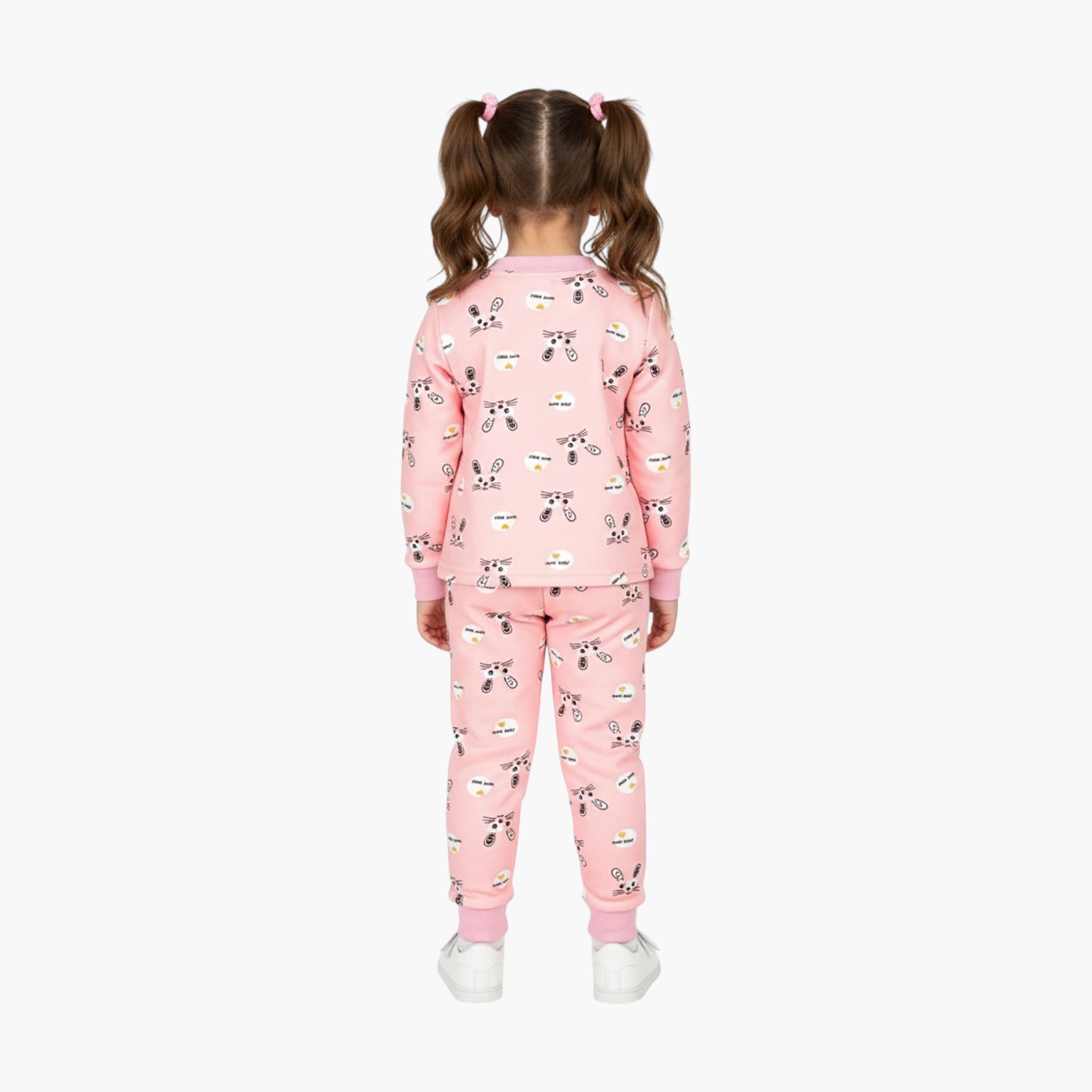 Babyqlo 2-Piece Bunny Printed T-Shirt and Pyjama Set-girls-clothing-setsandcoords-image-2