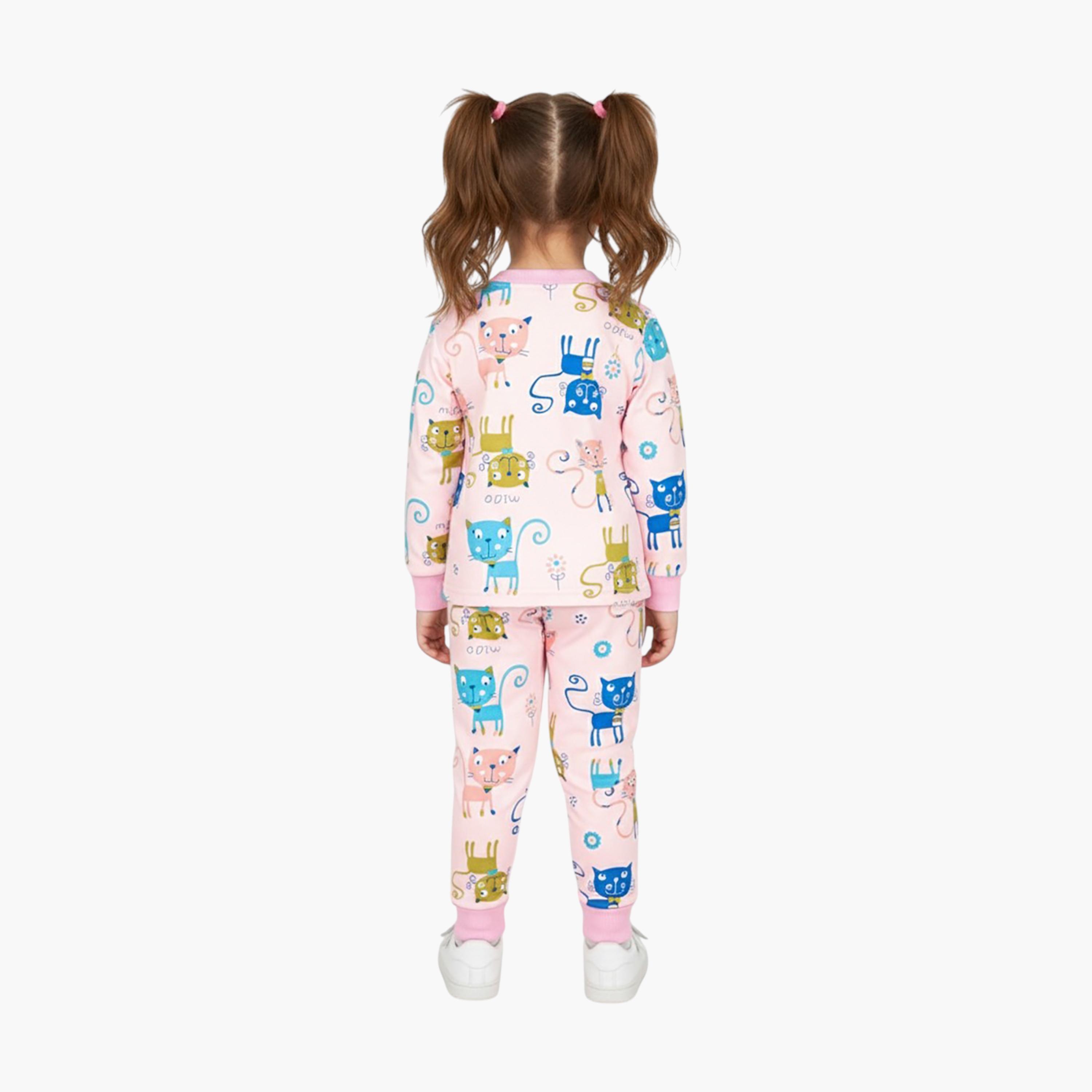 طقم تي شيرت وبيجامة بنقشة قطة من قطعتين من بيبيكلو-girls-clothing-setsandcoords-image-2