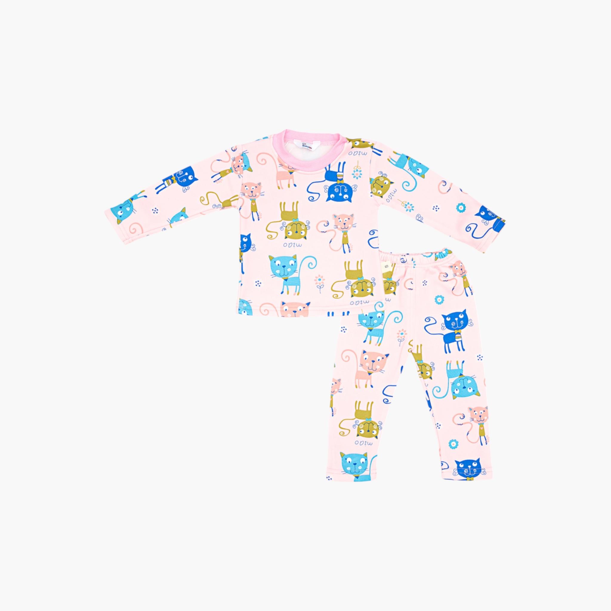 طقم تي شيرت وبيجامة بنقشة قطة من قطعتين من بيبيكلو-girls-clothing-setsandcoords-image-3