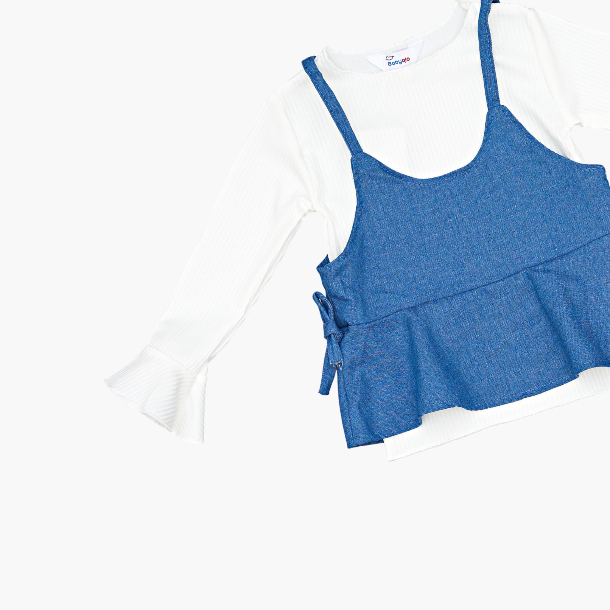 طقم صدرية وبلوزة وبنطال جينز من ثلاث قطع بكشكشة من بيبيكلو-girls-clothing-setsandcoords-image-5