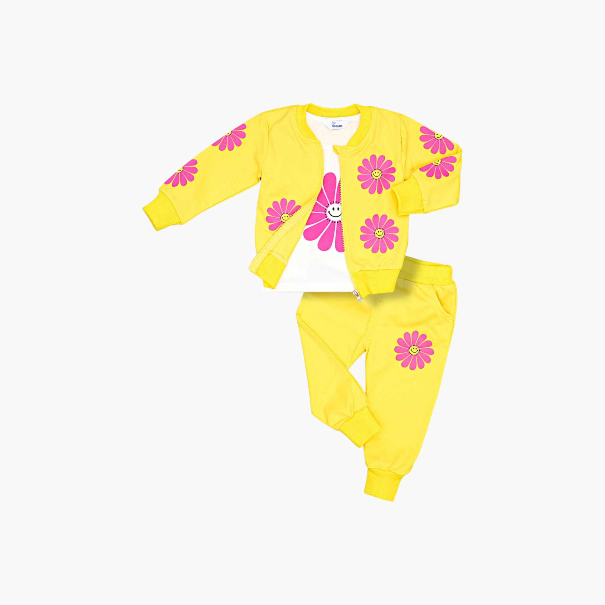 طقم تي شيرت وسترة وبنطال رياضي من ثلاث قطع بنقشة أزهار من بيبيكلو-girls-clothing-setsandcoords-image-3