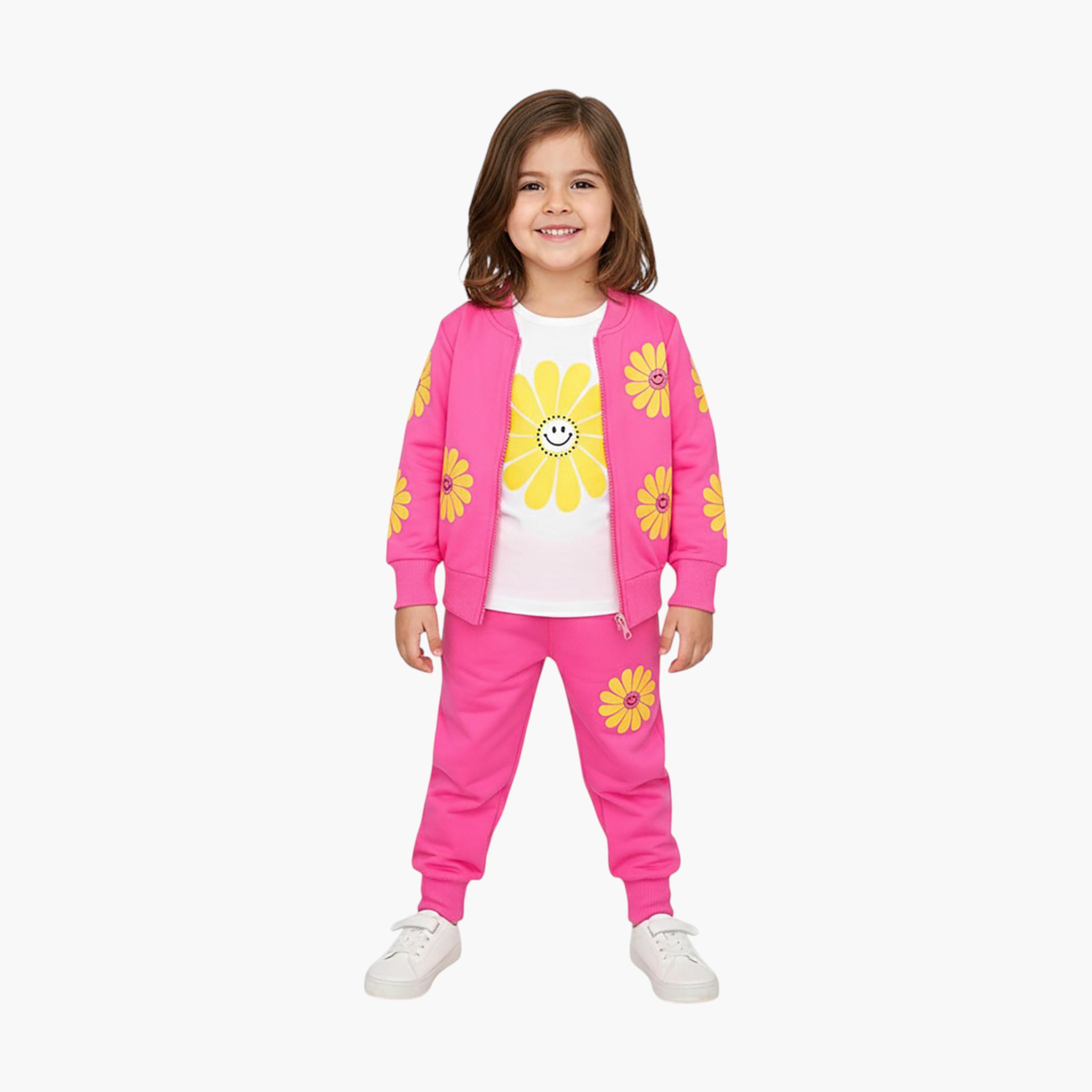 Babyqlo 3-Piece Floral Printed T-Shirt, Jacket and Joggers Set-girls-clothing-setsandcoords-image-1