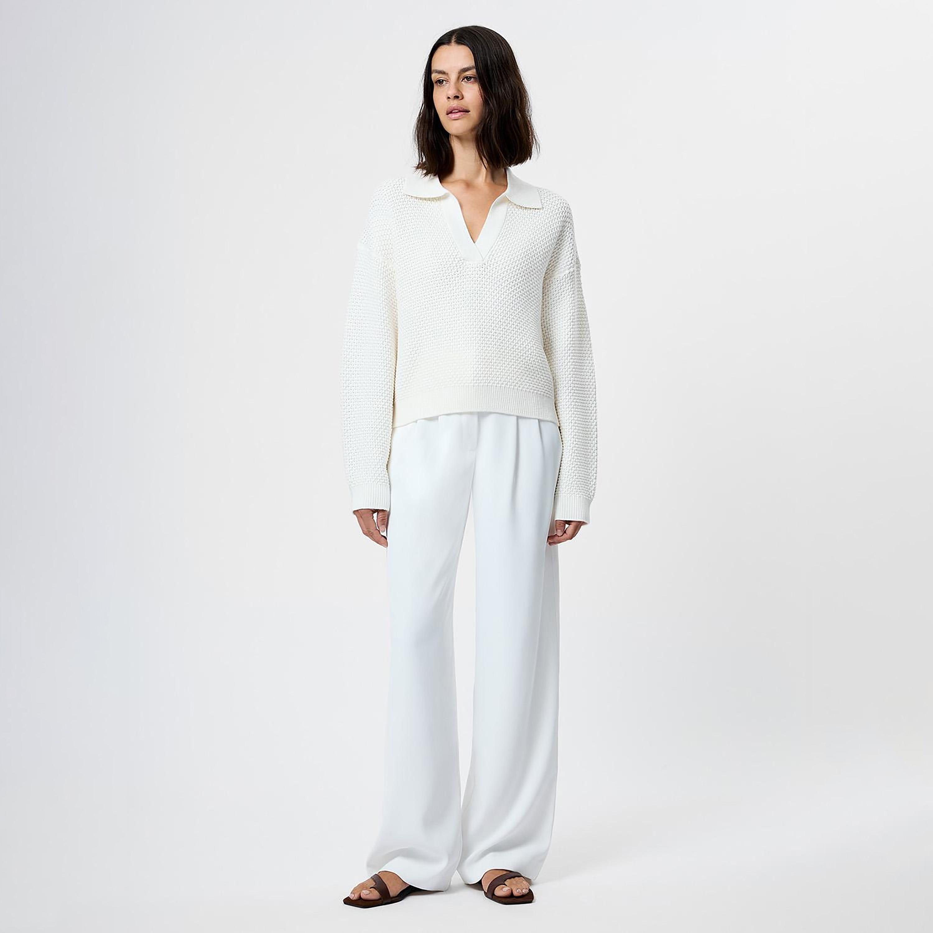 French Connection White Open-Knit Collared Dropped Sleeves Women's Sweater-women-winterwear-cardigansandjumpers-jumpers-image-2