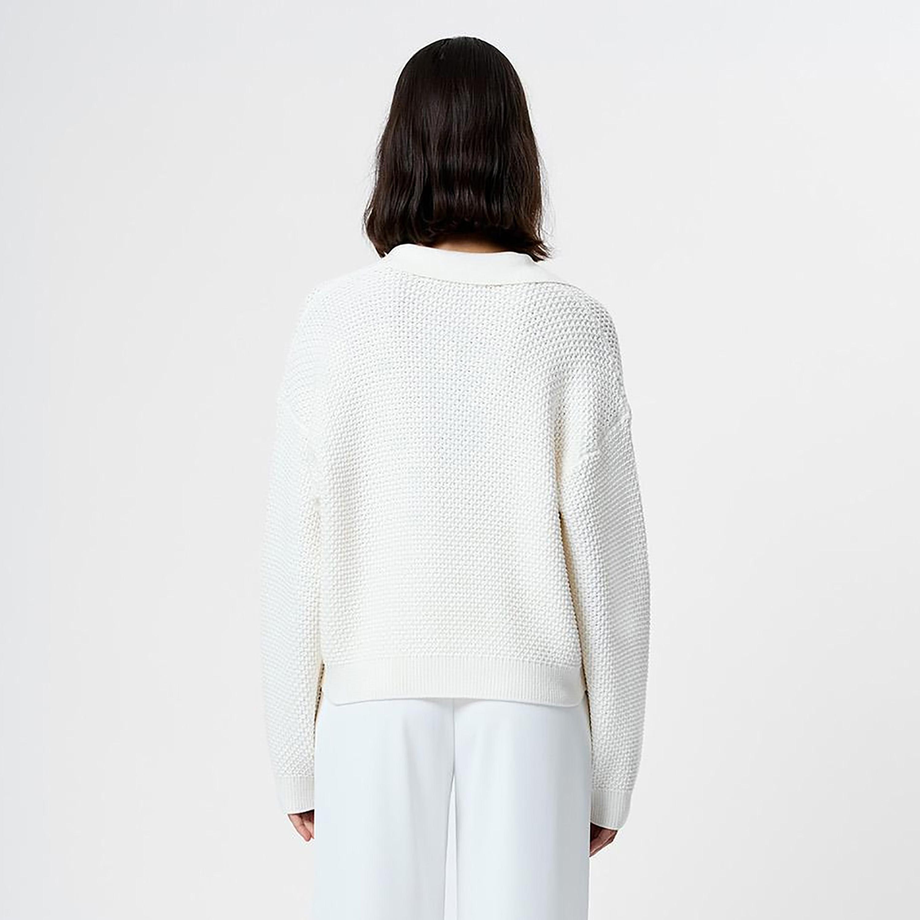 French Connection White Open-Knit Collared Dropped Sleeves Women's Sweater-women-winterwear-cardigansandjumpers-jumpers-image-3