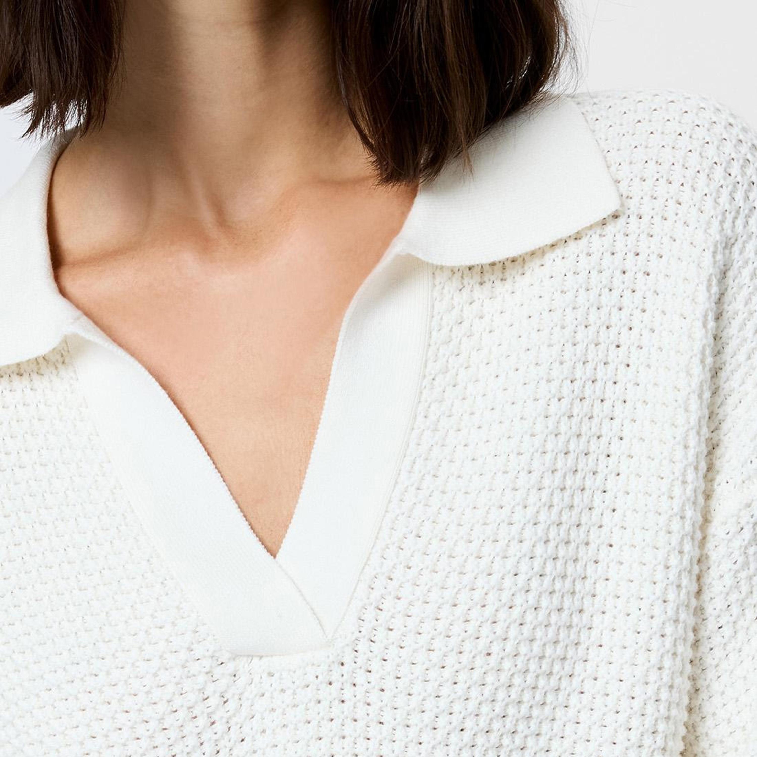French Connection White Open-Knit Collared Dropped Sleeves Women's Sweater-women-winterwear-cardigansandjumpers-jumpers-image-5