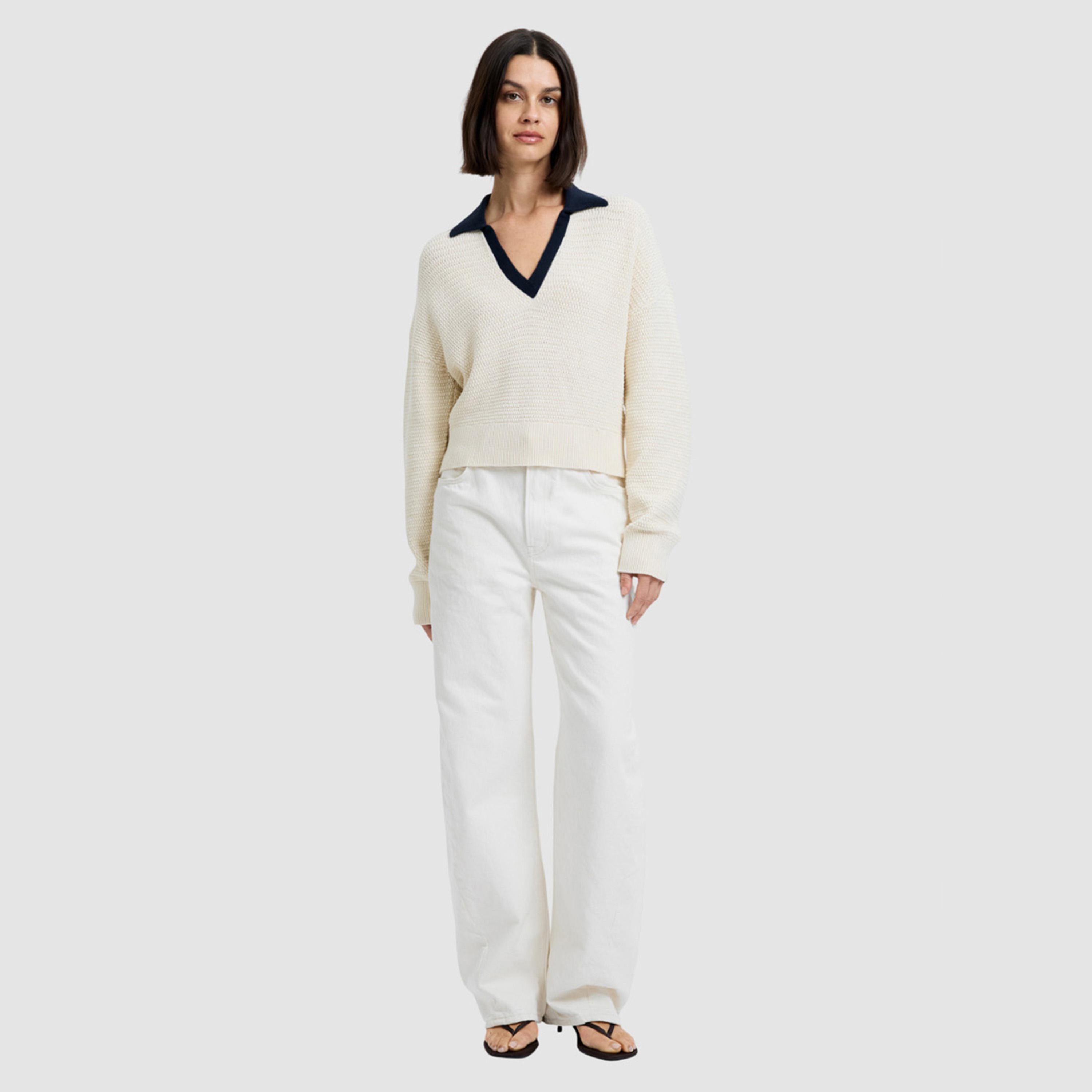 French Connection Cream Knitted Cotton Dropped Sleeves Women's Sweater-women-winterwear-cardigansandjumpers-jumpers-image-2